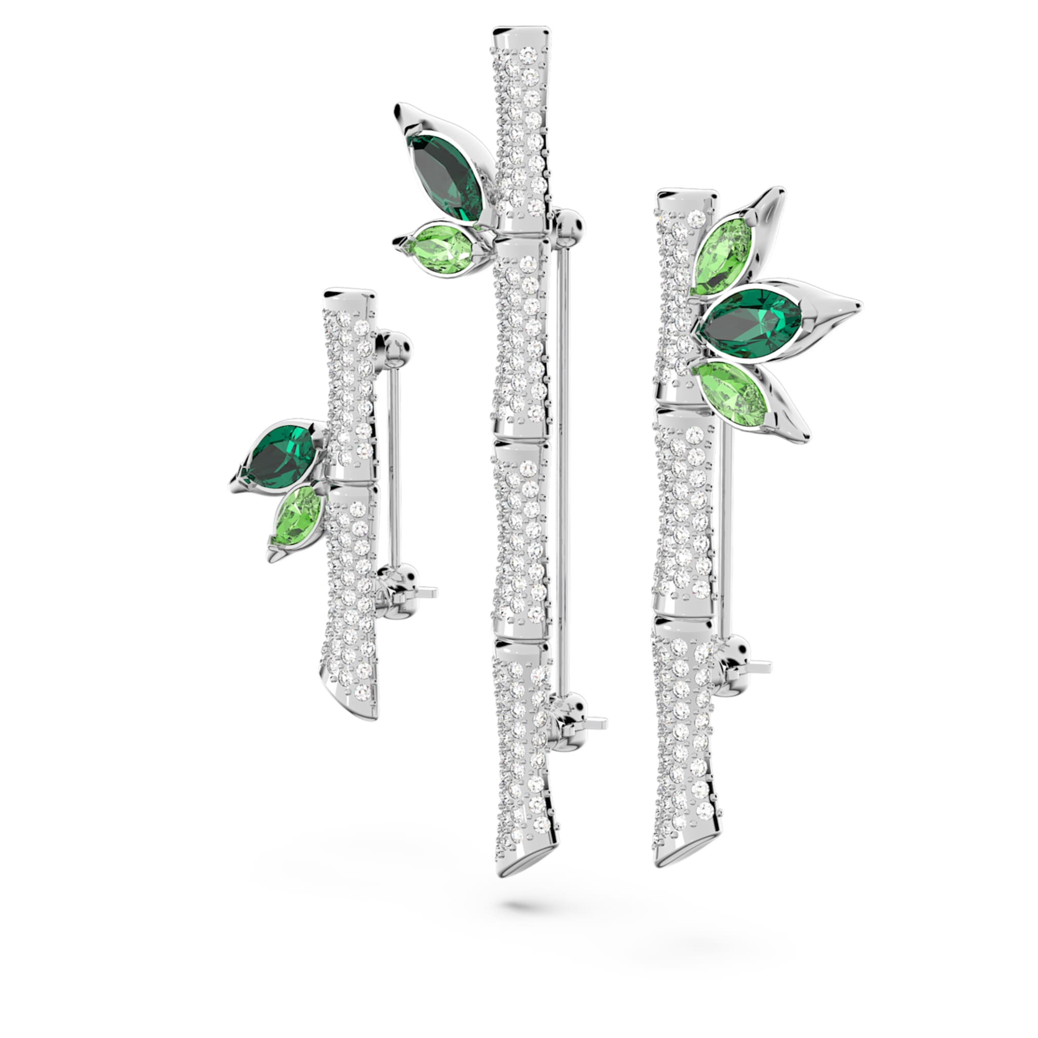 Swarovski Dellium brooch Bamboo, Green, Rhodium plated