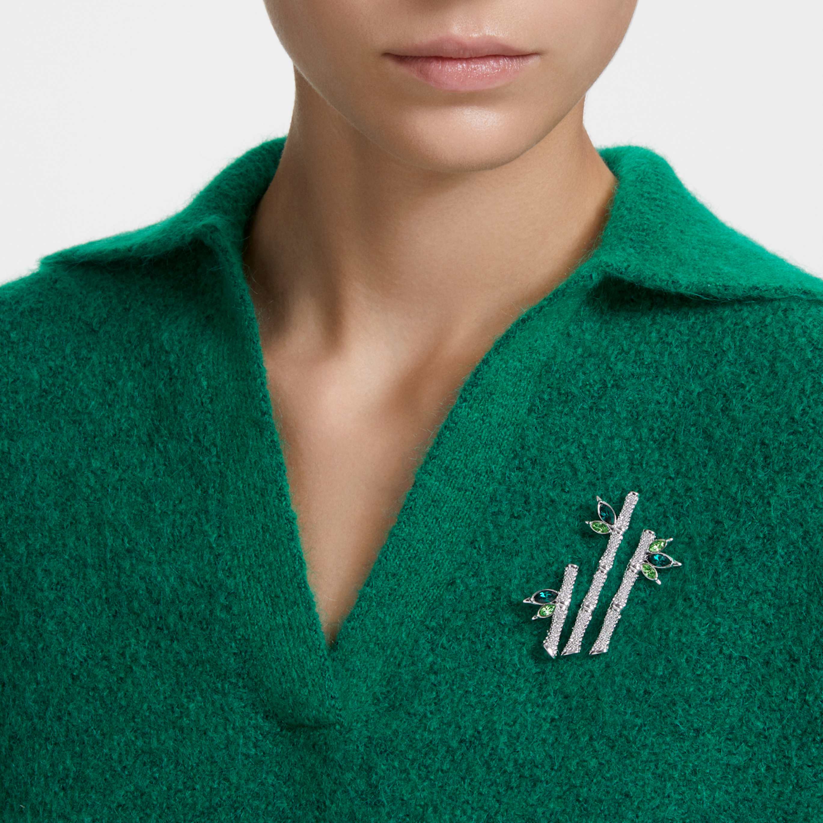 Swarovski Dellium brooch Bamboo, Green, Rhodium plated
