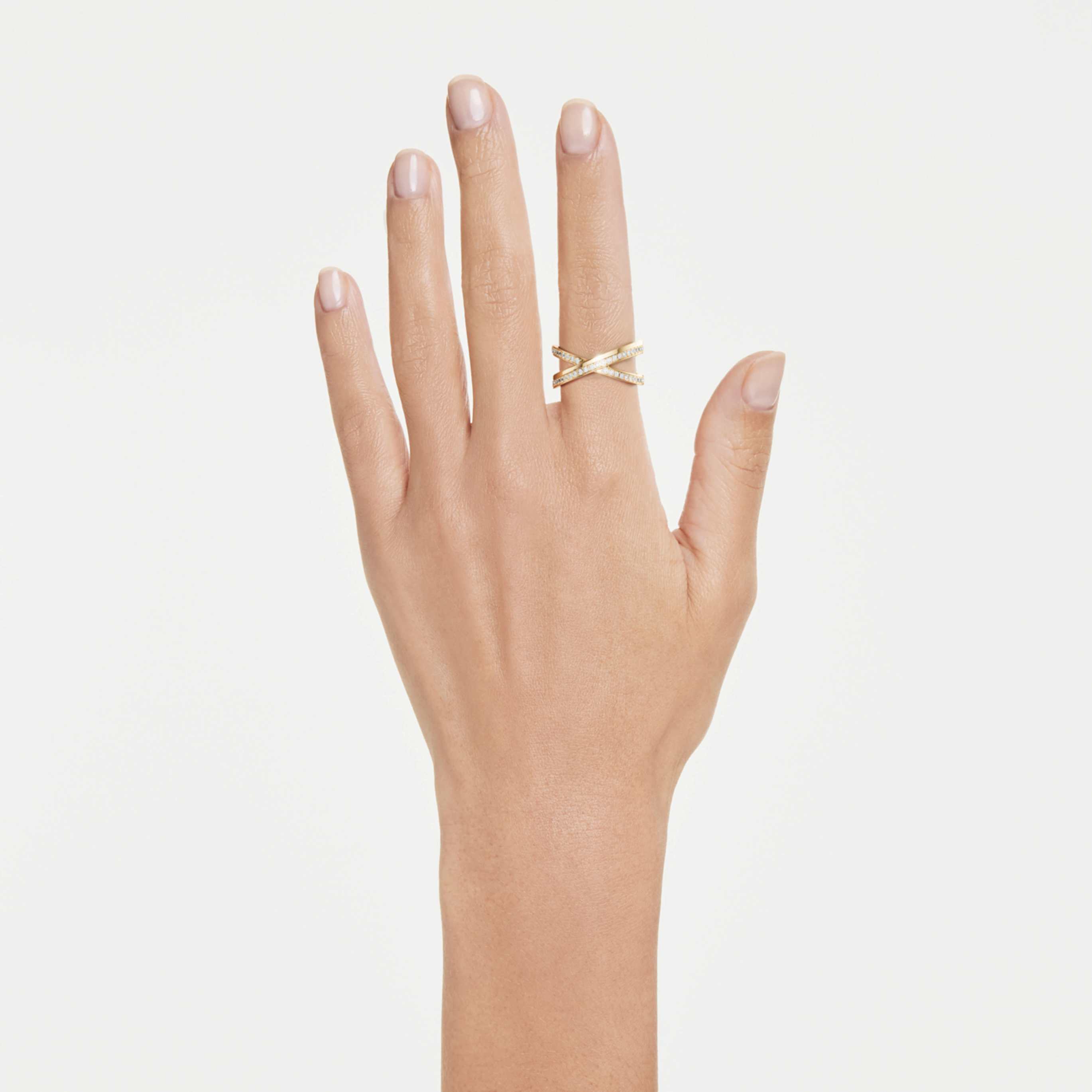 Swarovski Delta band ring Round cut, White, 18K gold finish
