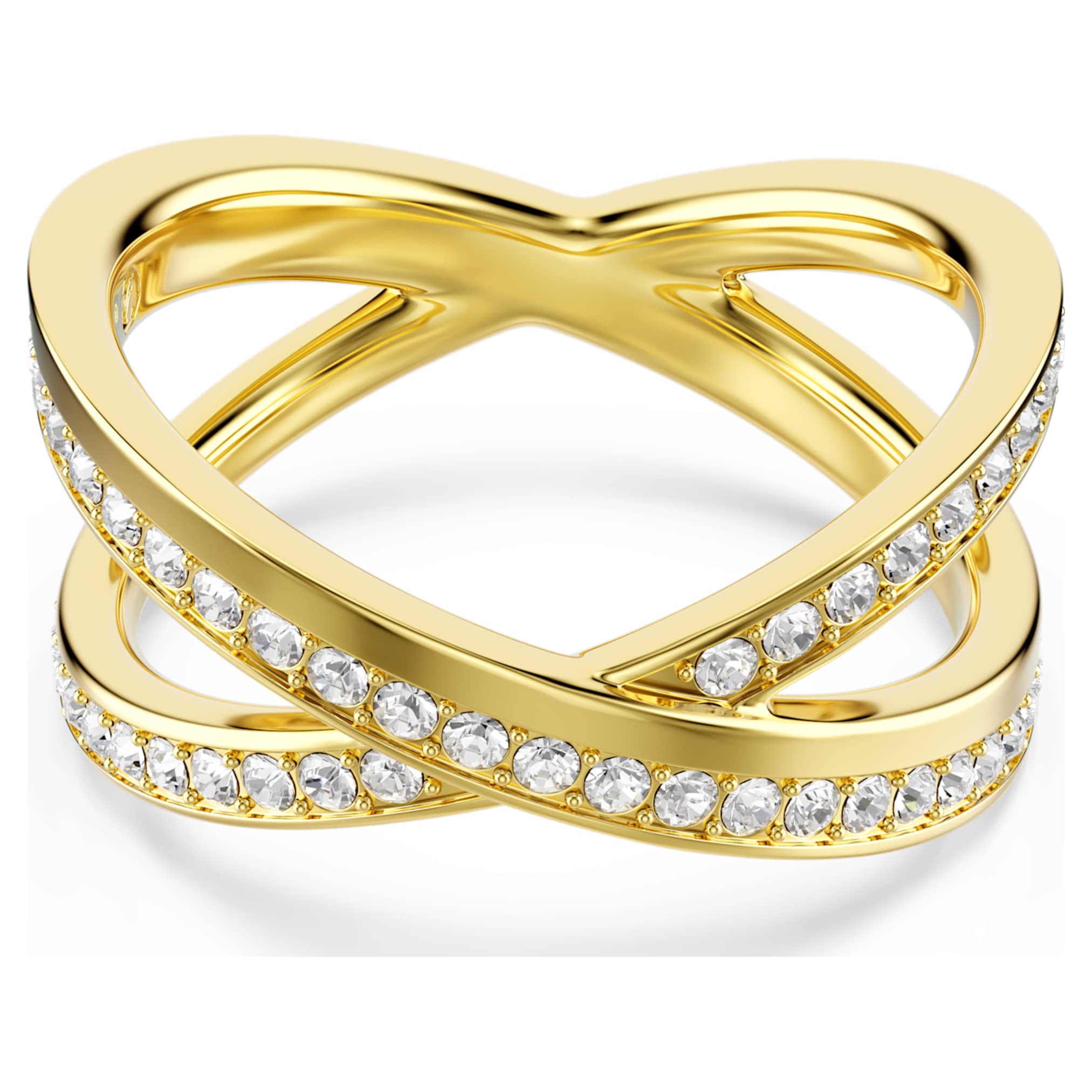 Swarovski Delta band ring Round cut, White, 18K gold finish