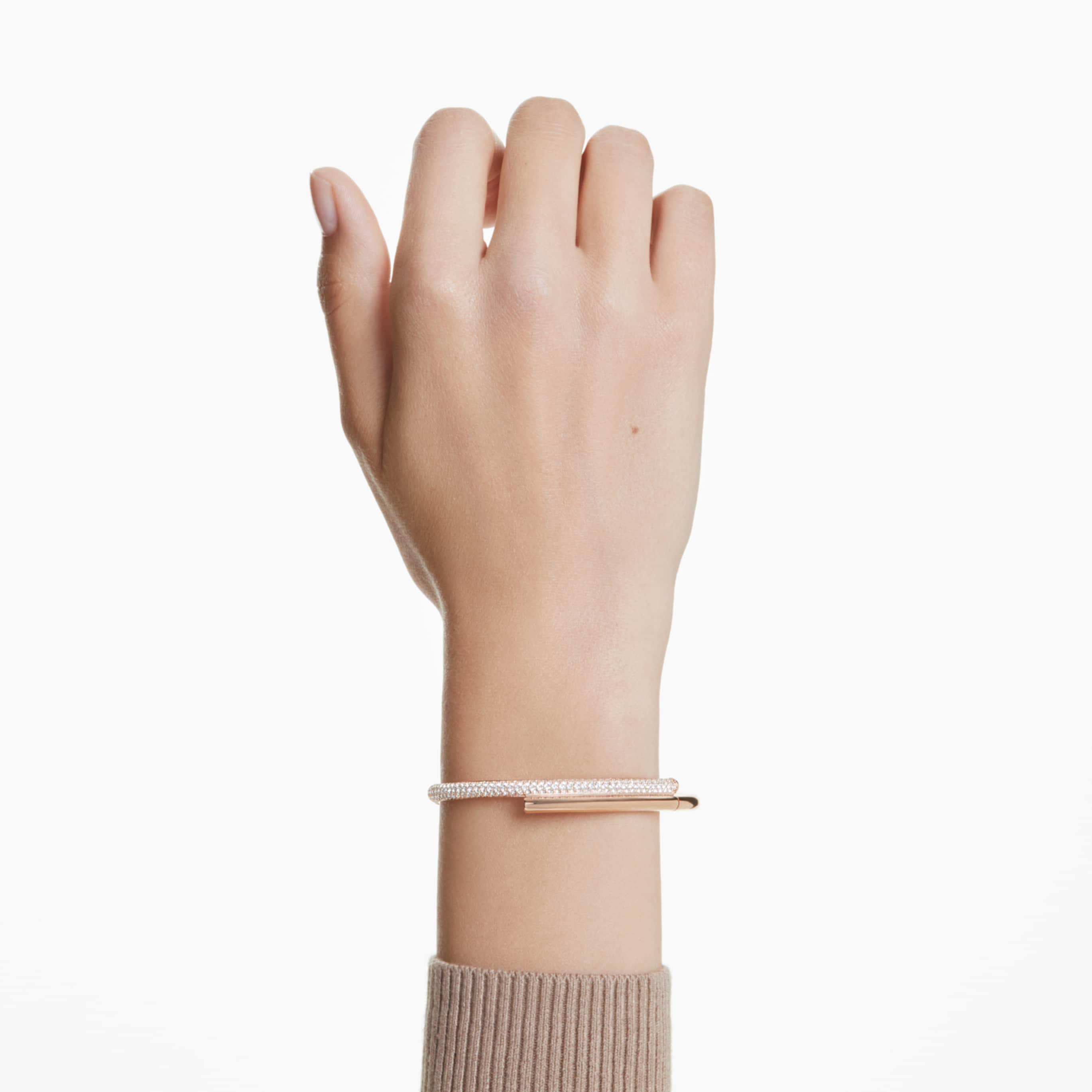 Swarovski Dextera bangle Magnetic closure, White, 18K rose gold finish
