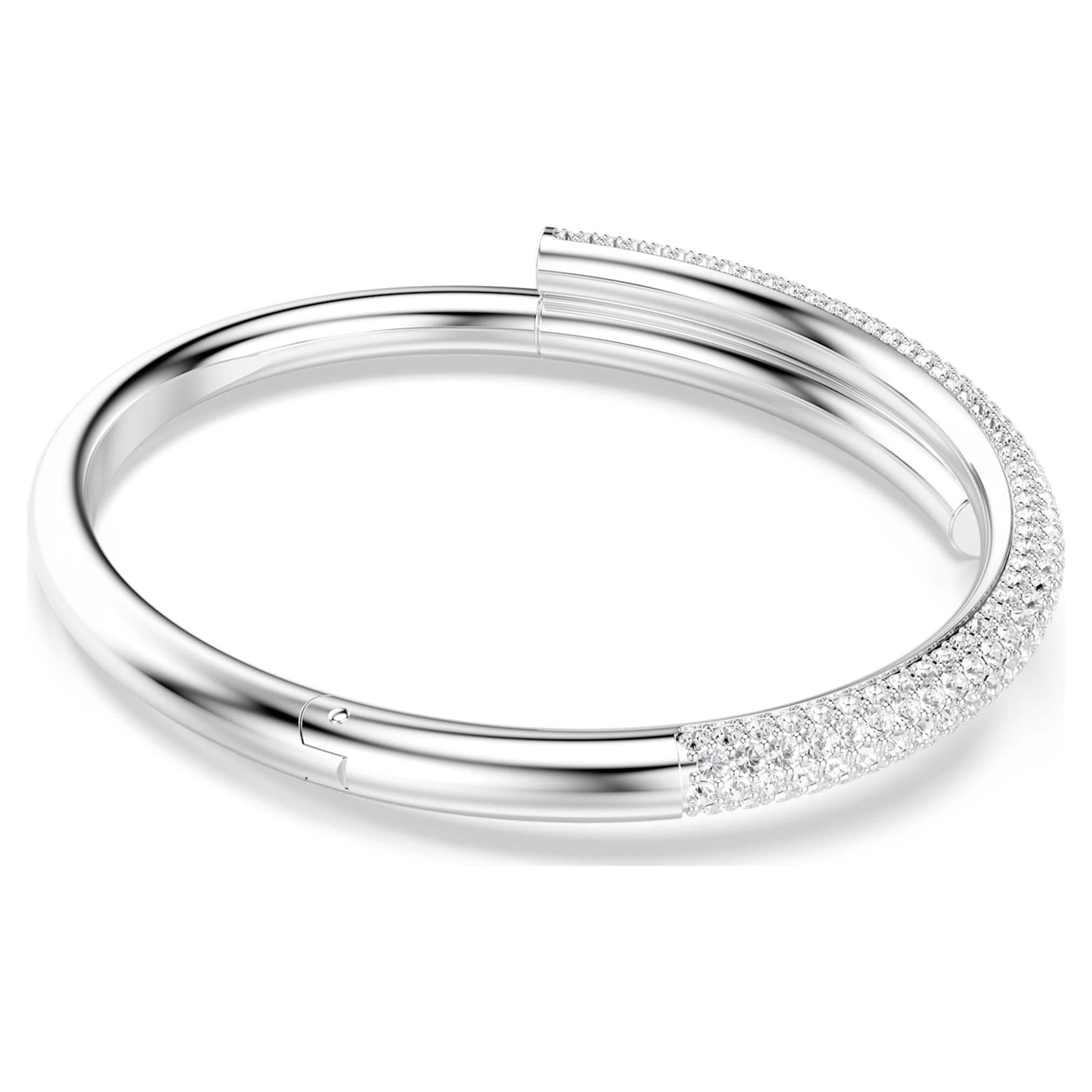 Swarovski Dextera bangle Magnetic closure, White, Rhodium plated