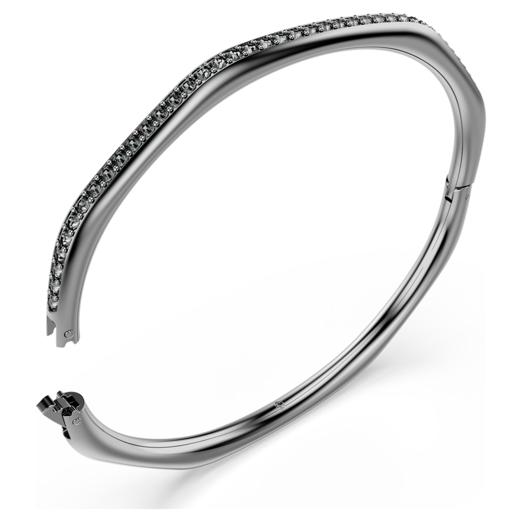 Swarovski Dextera bangle Octagon shape, Round cut, White, Ruthenium plated