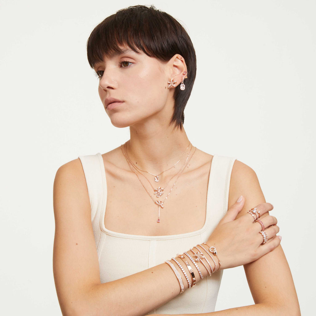 Swarovski Dextera bangle Pavé, White, 18K rose gold finish