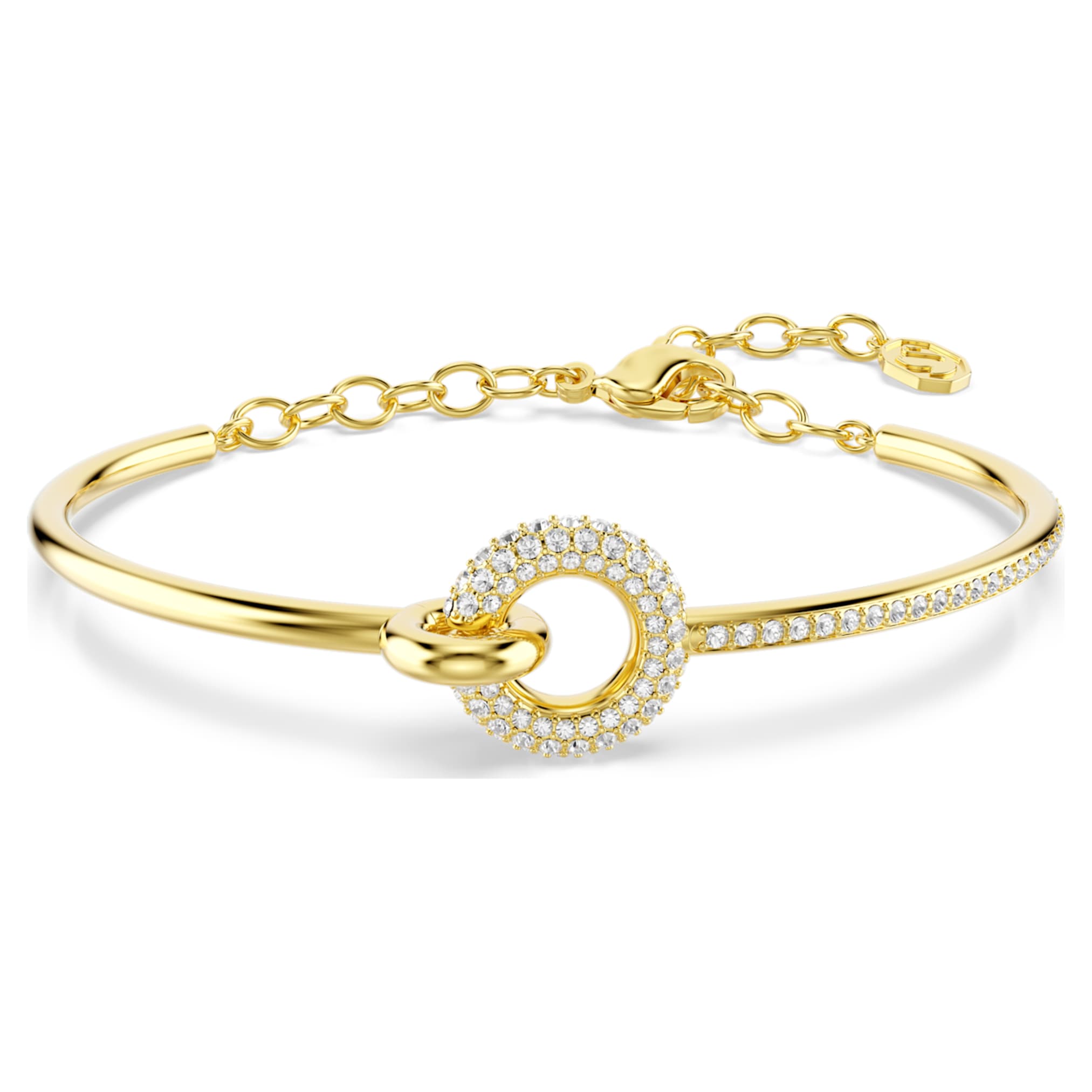 Swarovski Dextera bangle Round cut, White, 18K gold finish