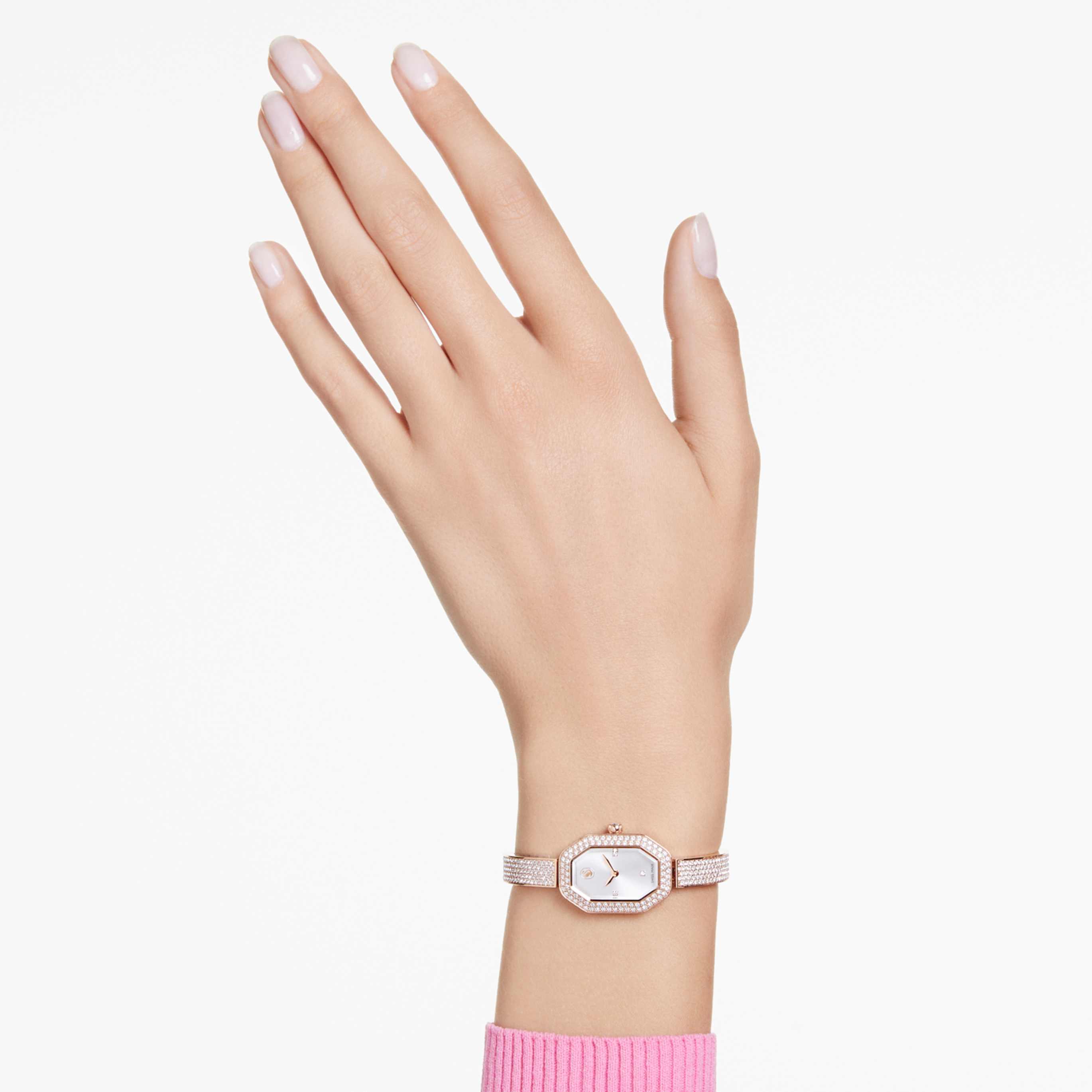 Swarovski Dextera bangle watch Swiss Made, Metal bracelet, Gold tone, Champagne gold-tone finish
