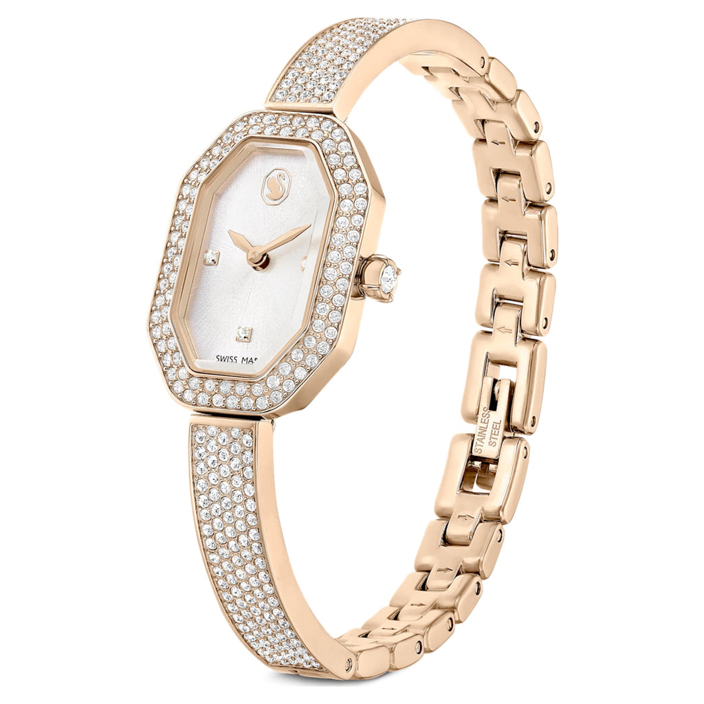 Swarovski Dextera bangle watch Swiss Made, Metal bracelet, Gold tone, Champagne gold-tone finish