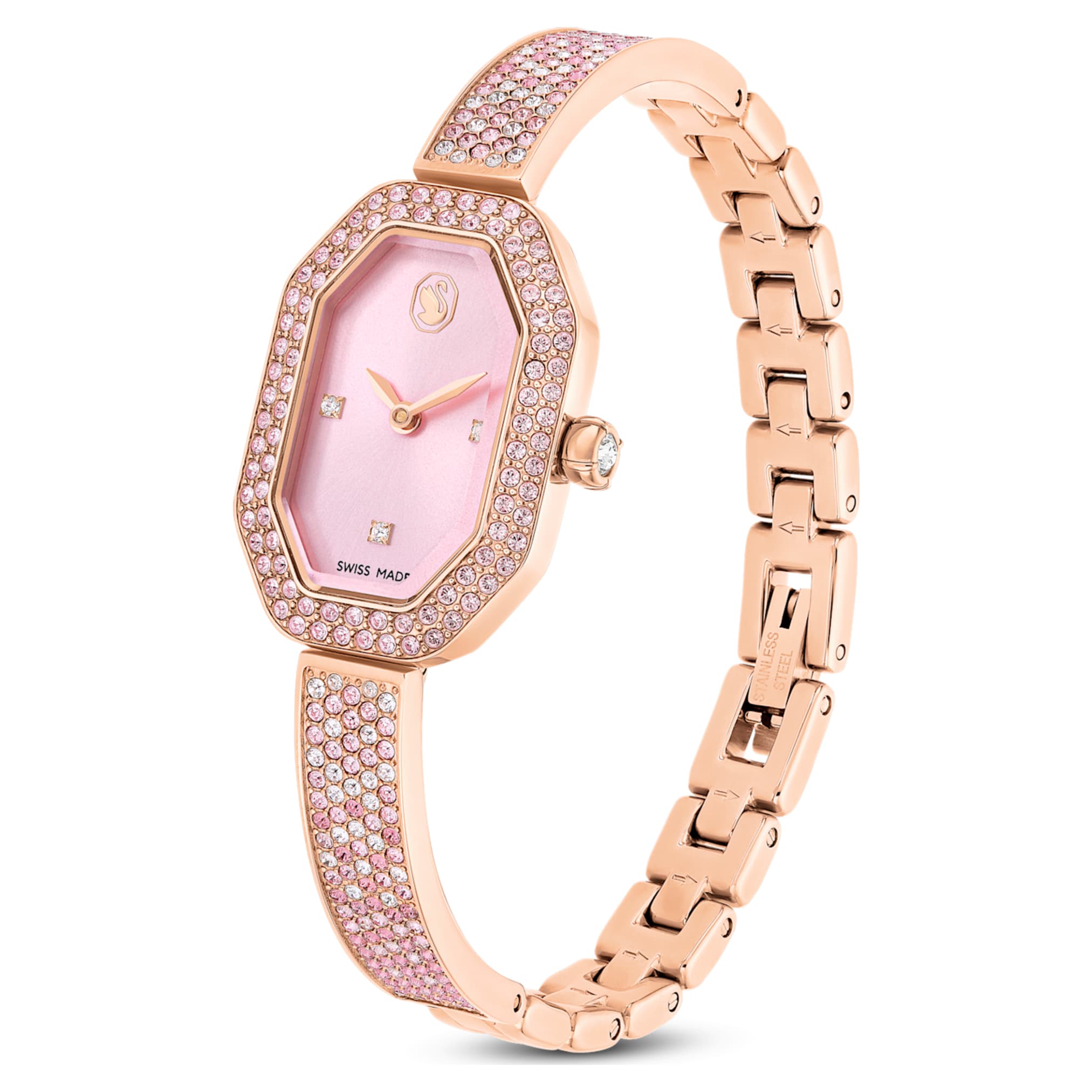 Swarovski Dextera bangle watch Swiss Made, Metal bracelet, Pink, Rose gold-tone plated