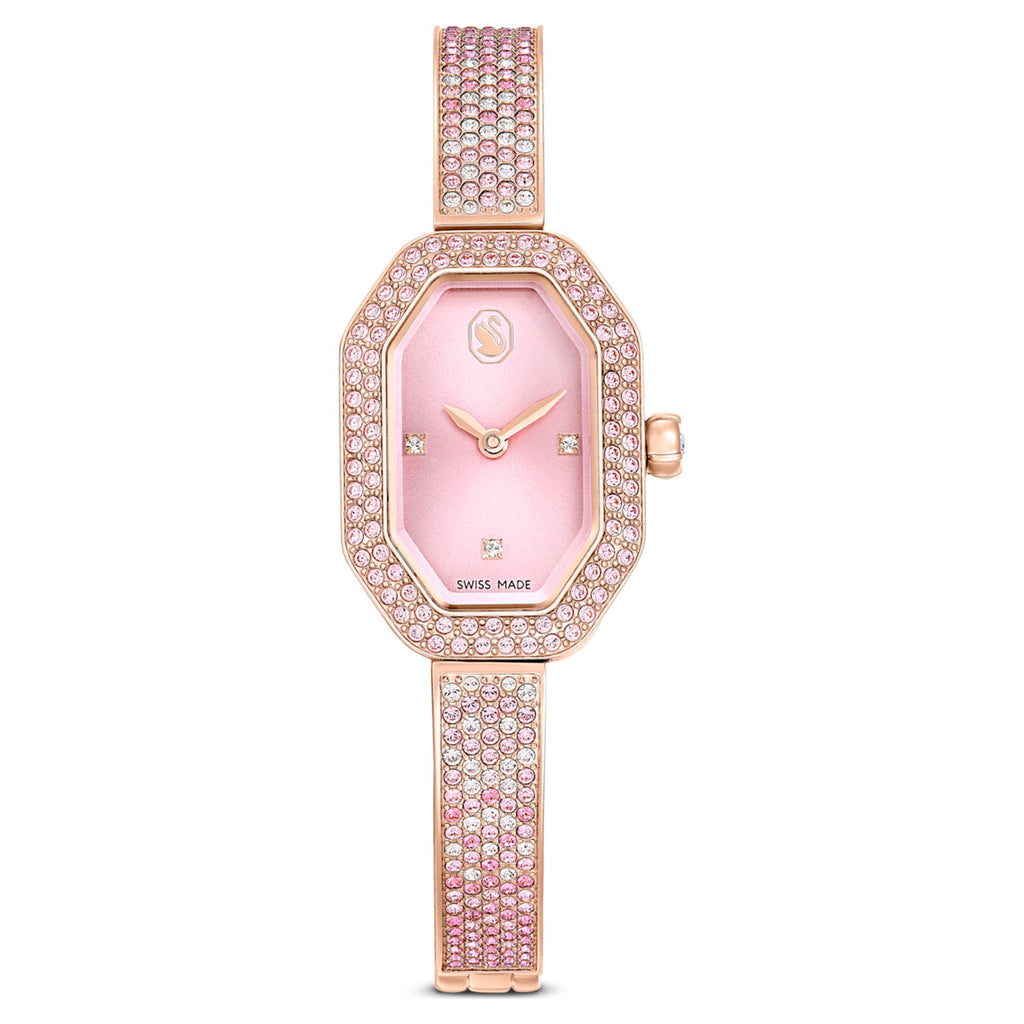 Swarovski Dextera bangle watch Swiss Made, Metal bracelet, Pink, Rose gold-tone plated