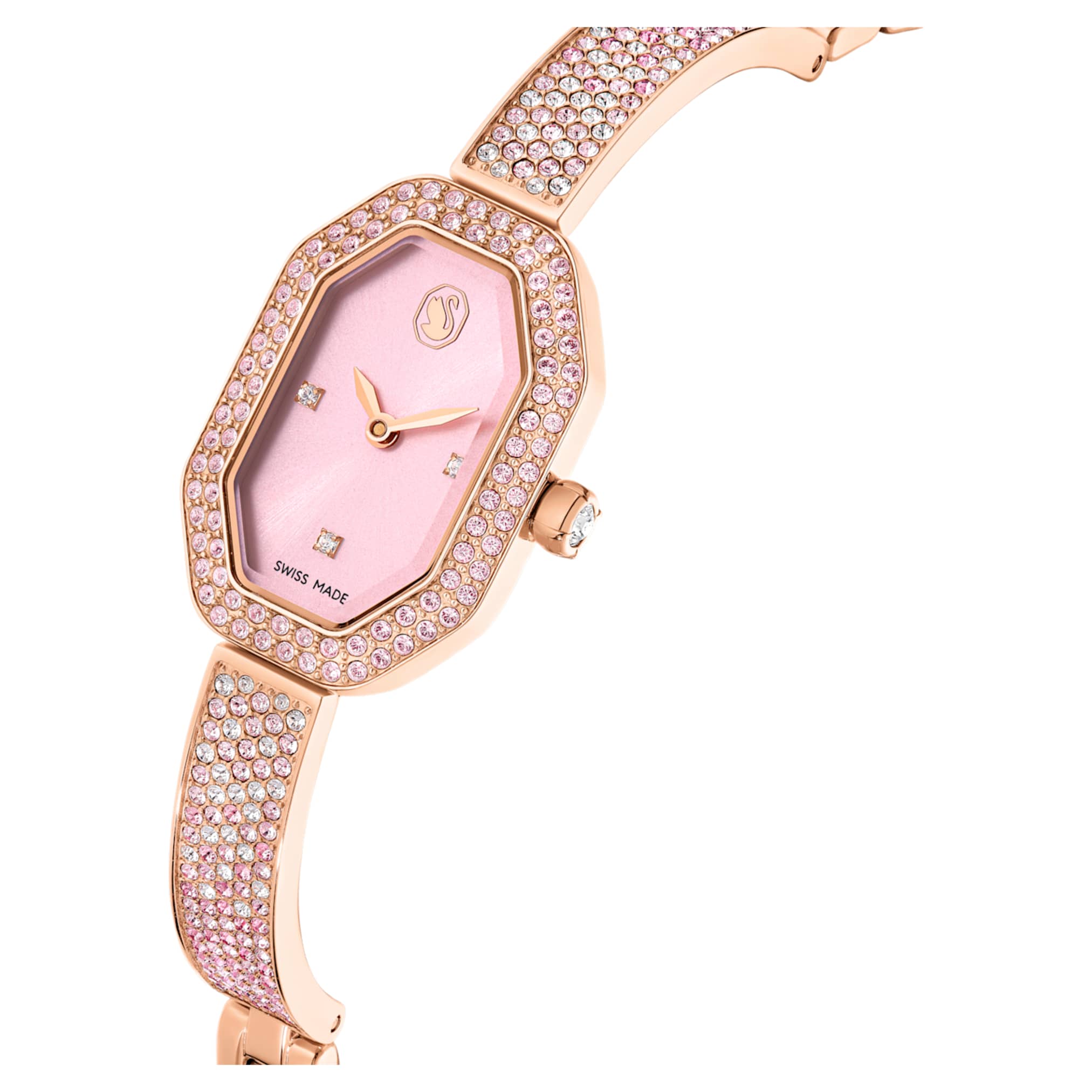 Swarovski Dextera bangle watch Swiss Made, Metal bracelet, Pink, Rose gold-tone plated