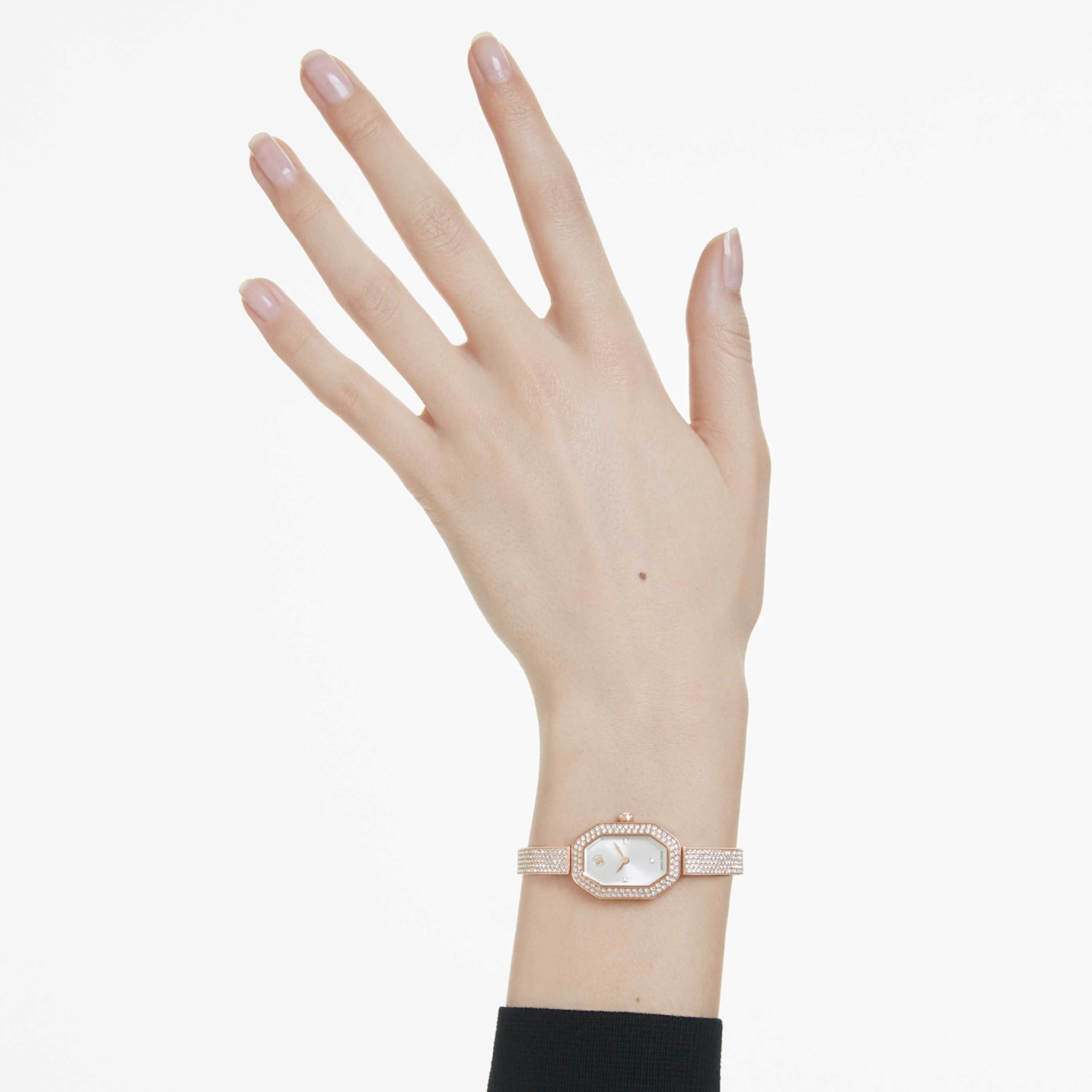Swarovski Dextera bangle watch Swiss Made, Metal bracelet, Gold tone, Champagne gold-tone finish