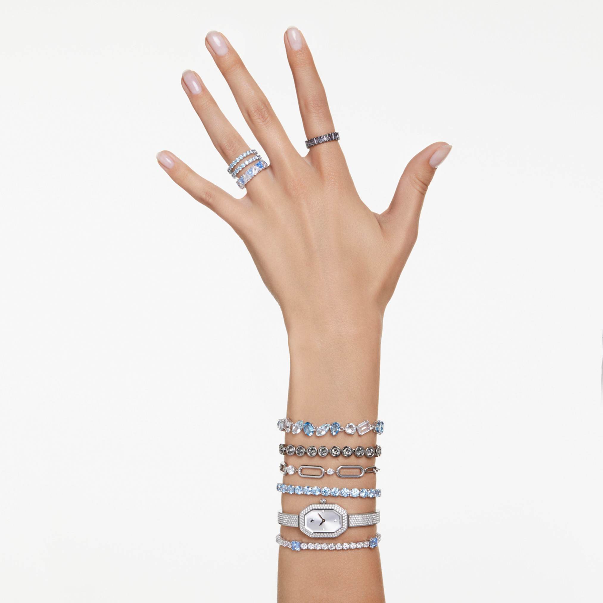Swarovski Dextera bangle watch Swiss Made, Metal bracelet, Silver tone, Stainless steel