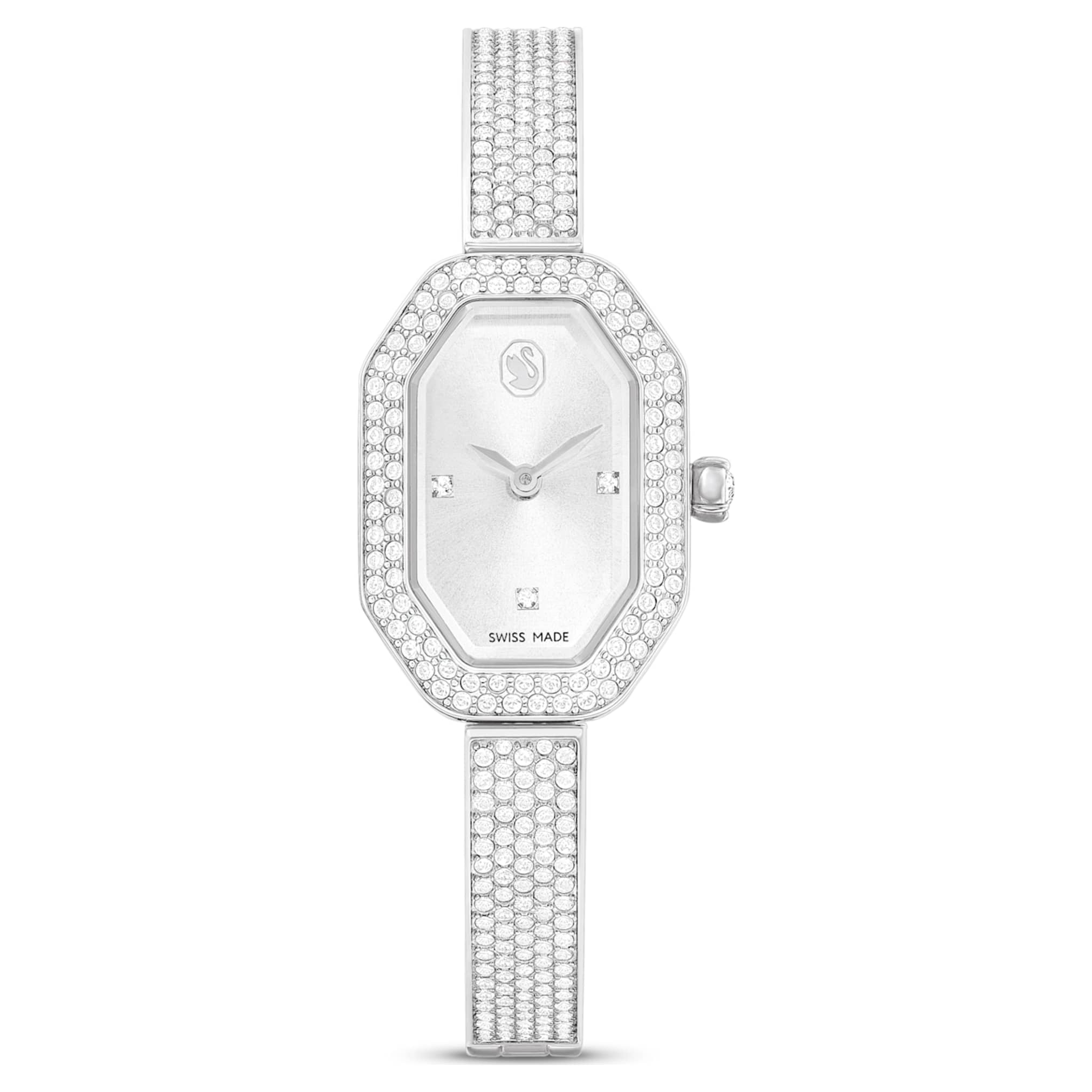 Swarovski Dextera bangle watch Swiss Made, Metal bracelet, Silver tone, Stainless steel