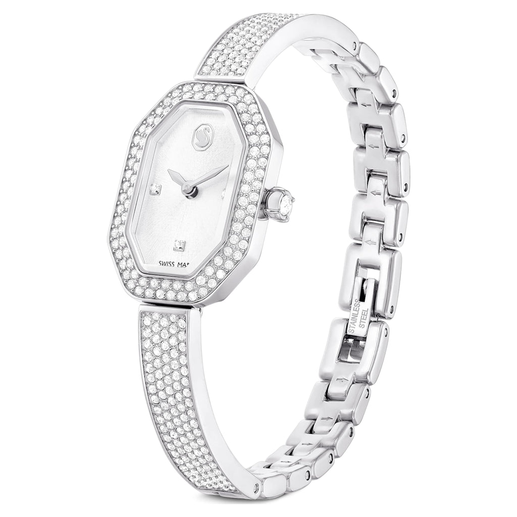 Swarovski Dextera bangle watch Swiss Made, Metal bracelet, Silver tone, Stainless steel
