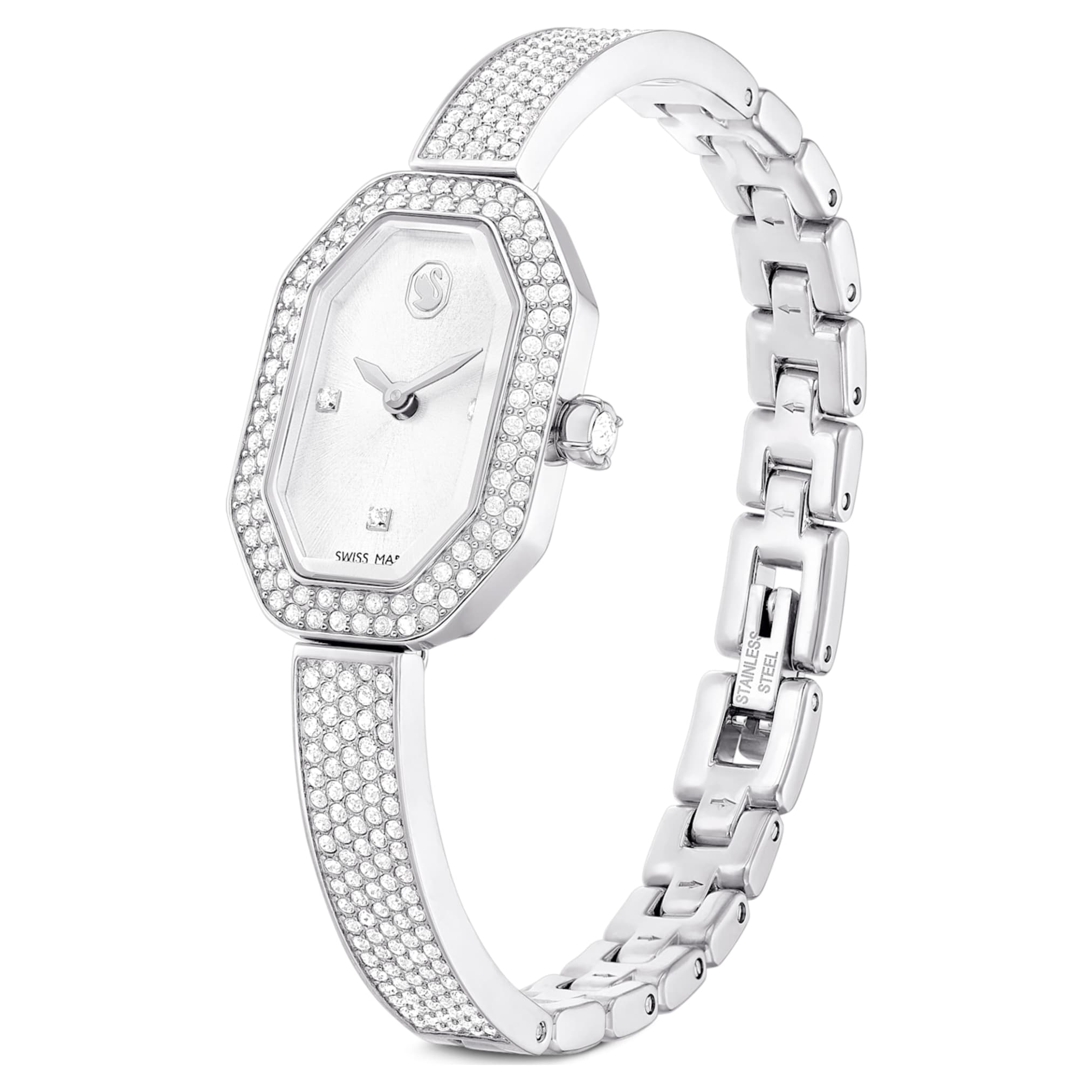 Swarovski Dextera bangle watch Swiss Made, Metal bracelet, Silver tone, Stainless steel