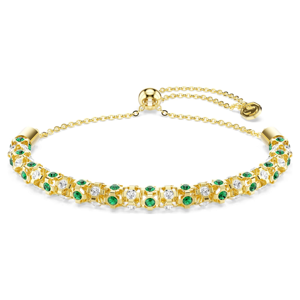 Swarovski Dextera bracelet Round cut, Green, 18K gold finish