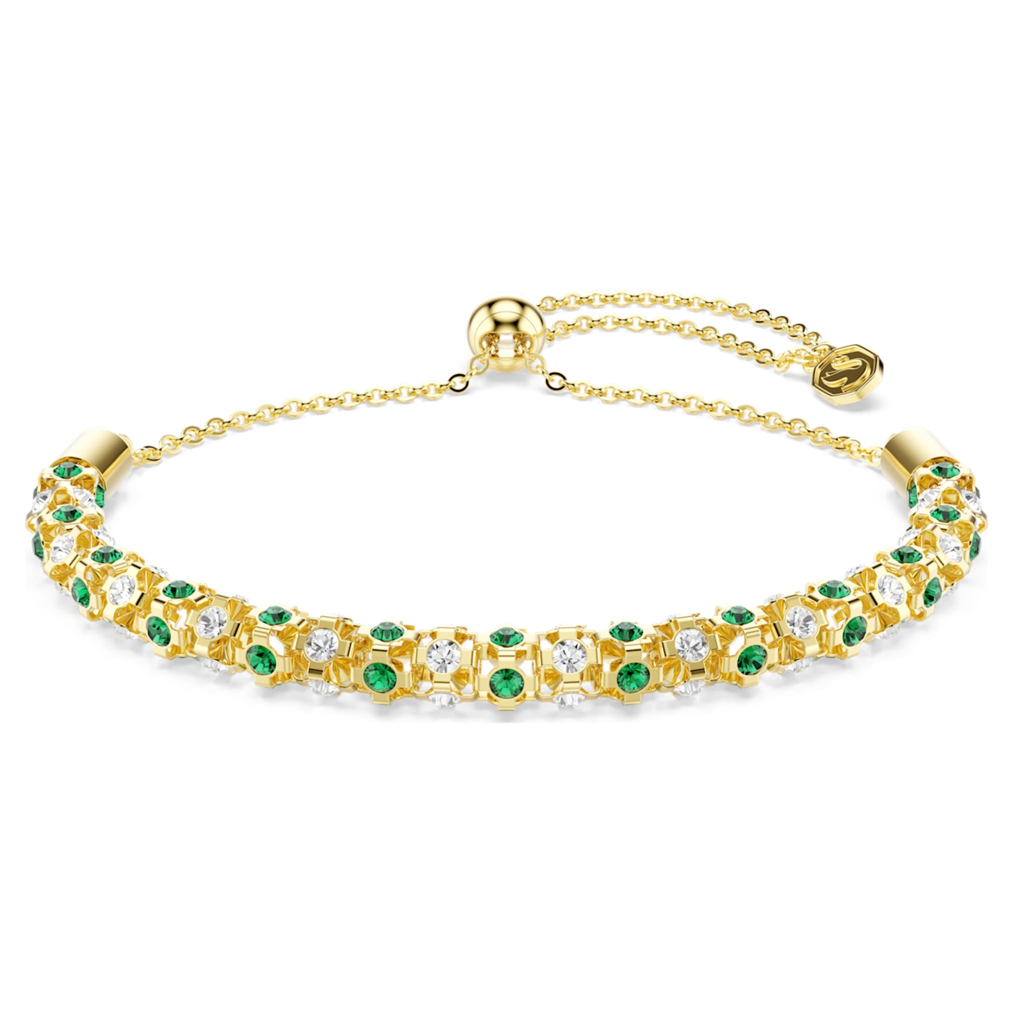 Swarovski Dextera bracelet Round cut, Green, 18K gold finish