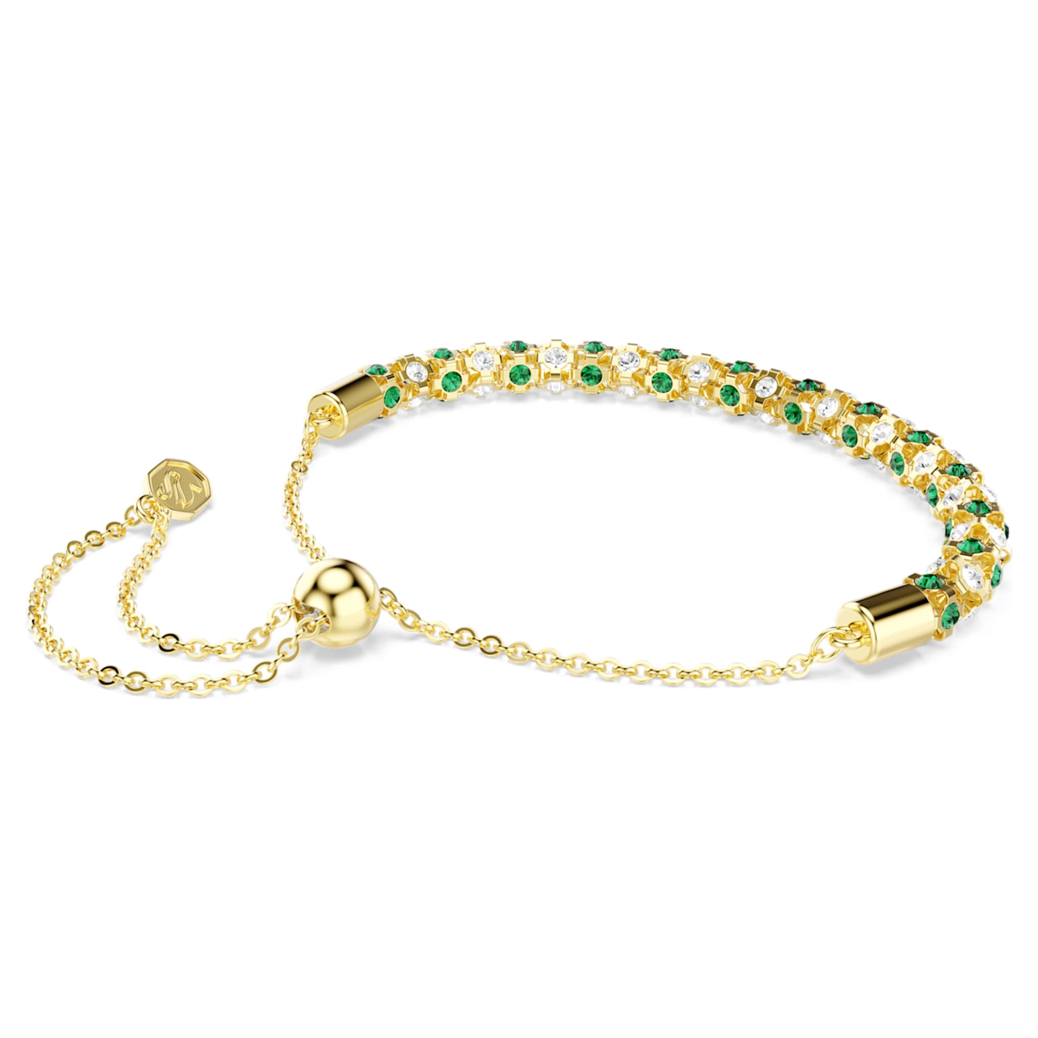 Swarovski Dextera bracelet Round cut, Green, 18K gold finish