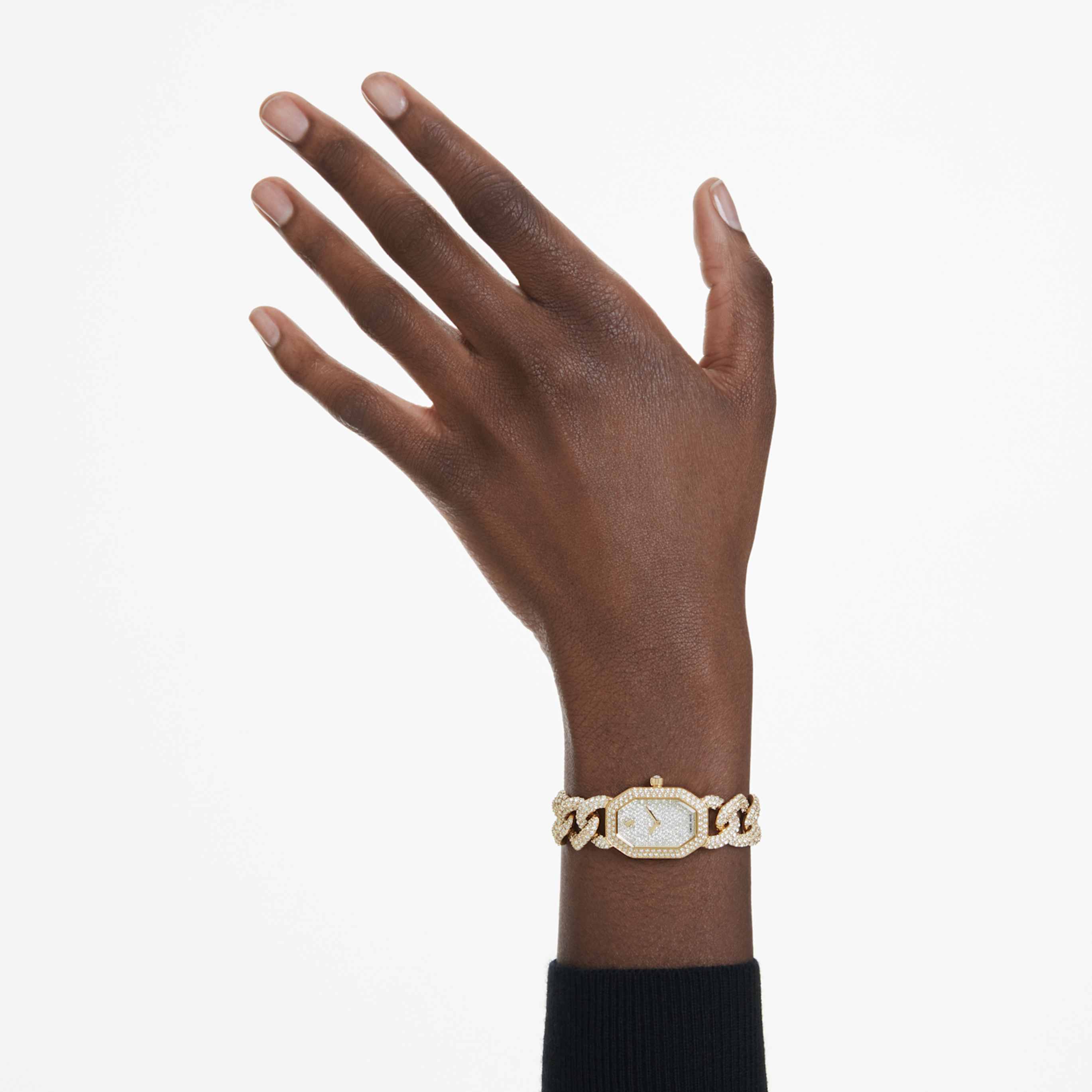 Swarovski Dextera chain watch Swiss Made, Crystal bracelet, White, Champagne gold-tone finish