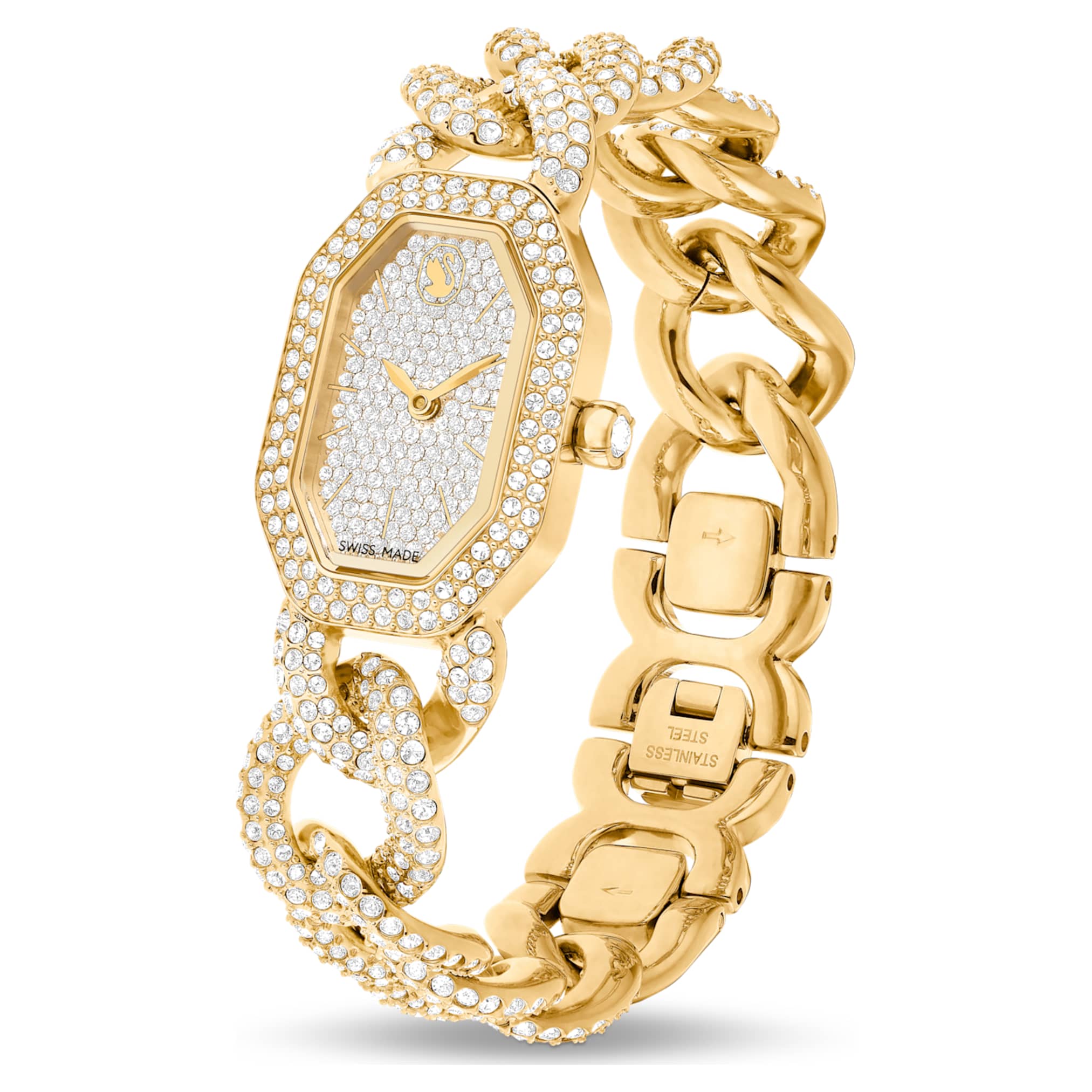 Swarovski Dextera chain watch Swiss Made, Crystal bracelet, Gold tone, Gold-tone finish