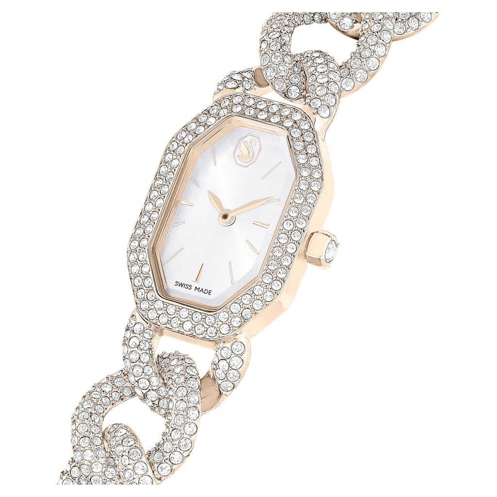 Swarovski Dextera chain watch Swiss Made, Crystal bracelet, White, Champagne gold-tone finish