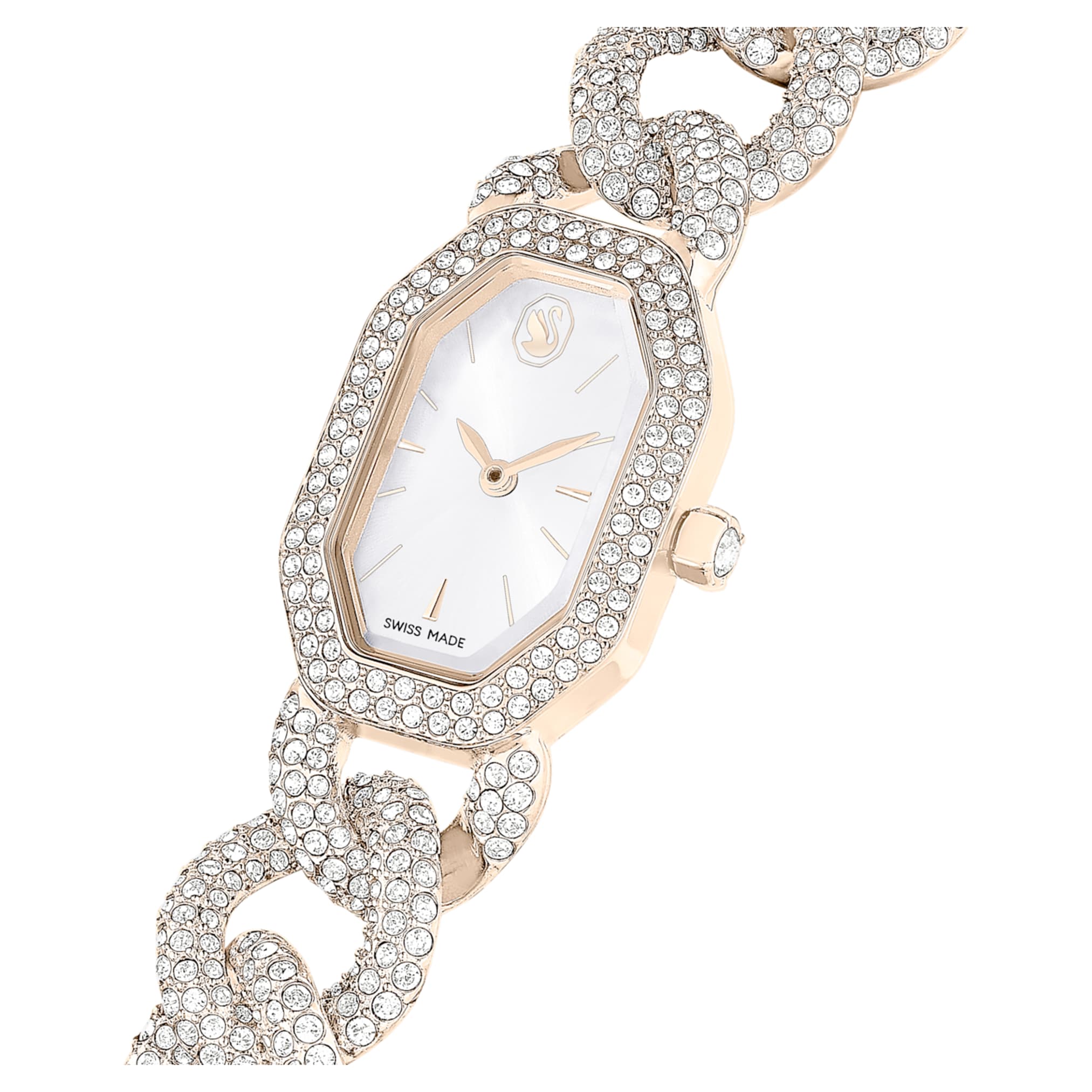 Swarovski Dextera chain watch Swiss Made, Crystal bracelet, White, Champagne gold-tone finish