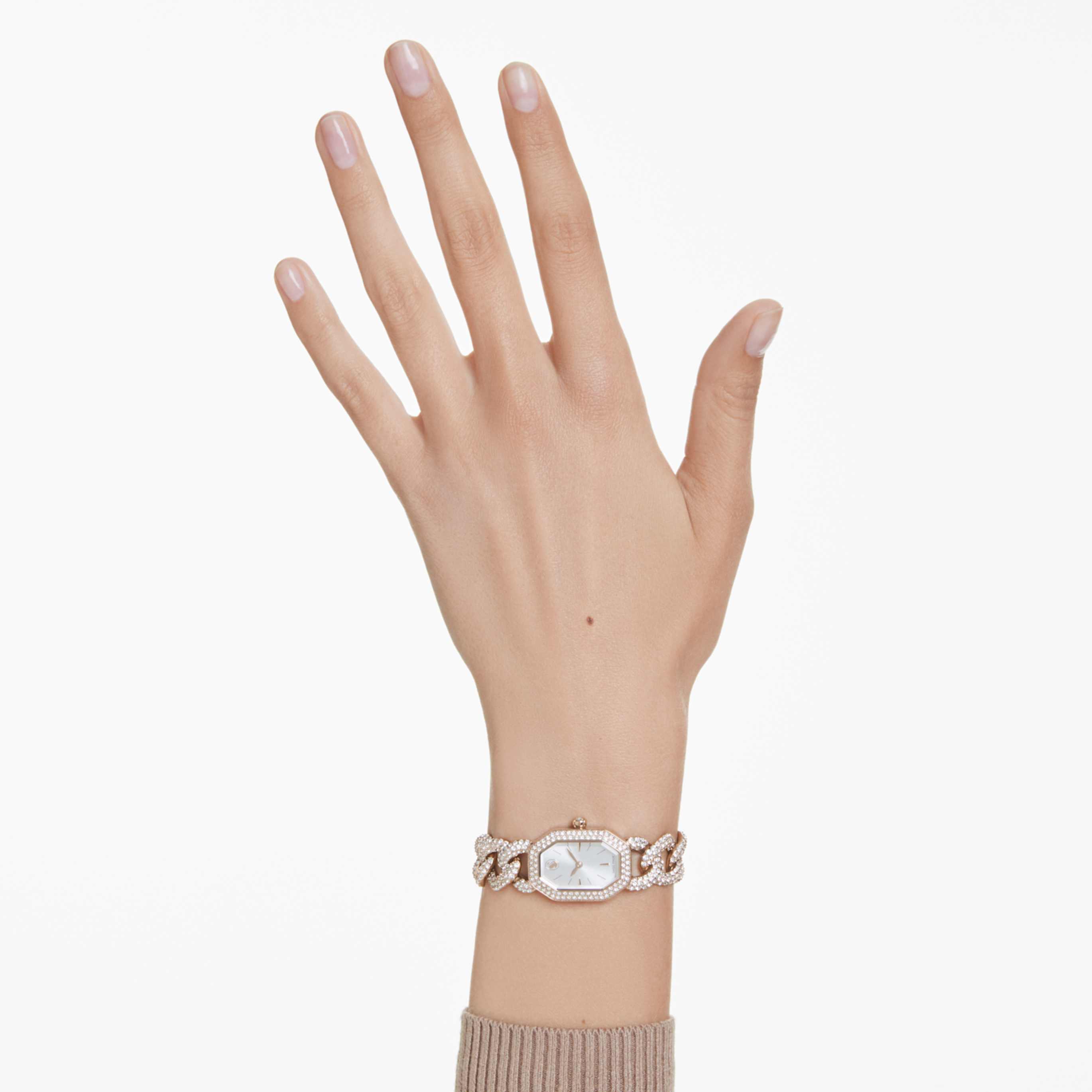 Swarovski Dextera chain watch Swiss Made, Crystal bracelet, White, Champagne gold-tone finish