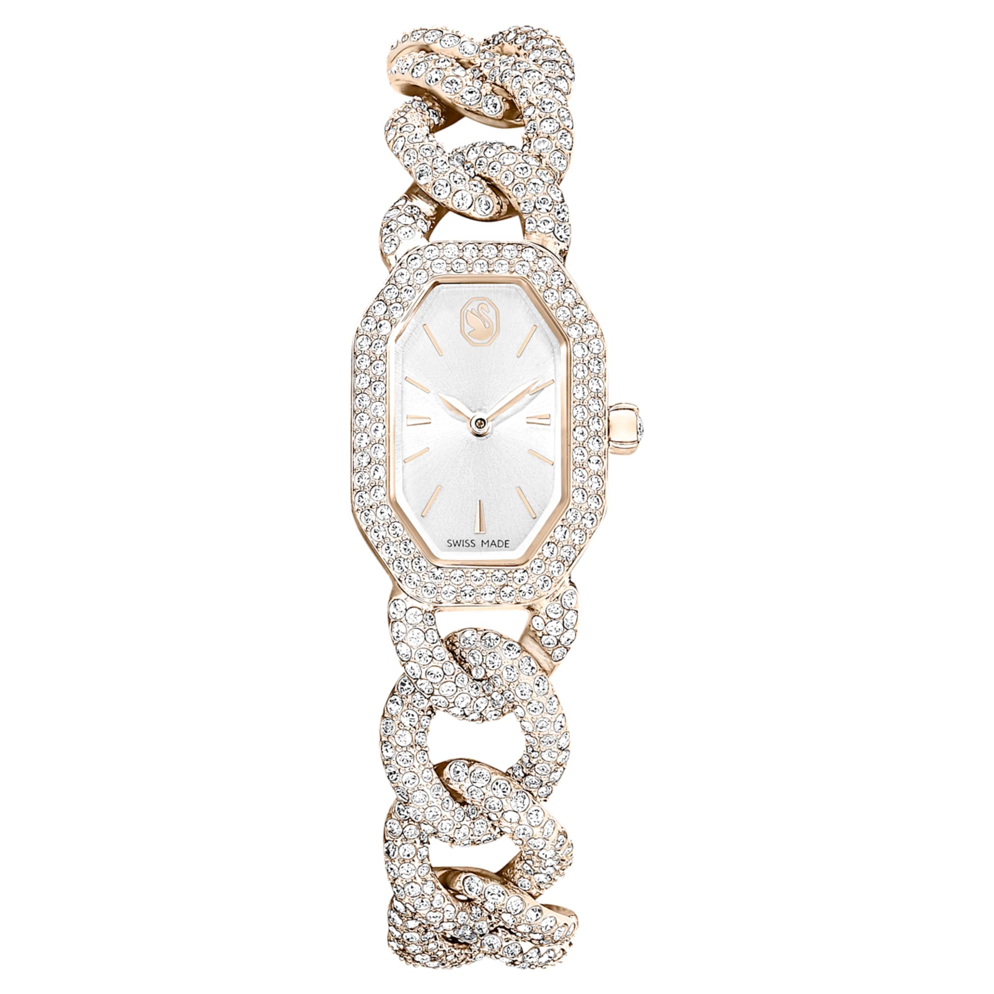 Swarovski Dextera chain watch Swiss Made, Crystal bracelet, White, Champagne gold-tone finish
