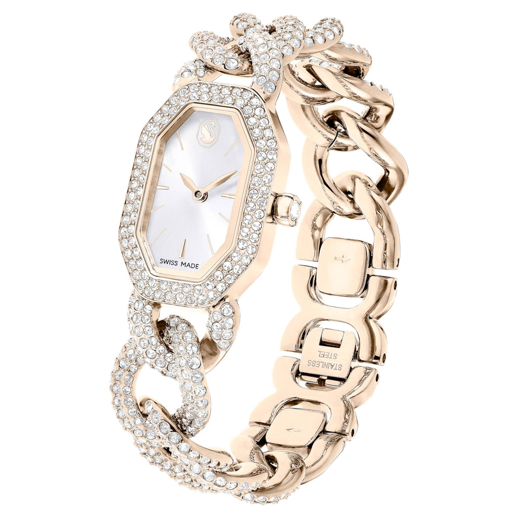 Swarovski Dextera chain watch Swiss Made, Crystal bracelet, White, Champagne gold-tone finish