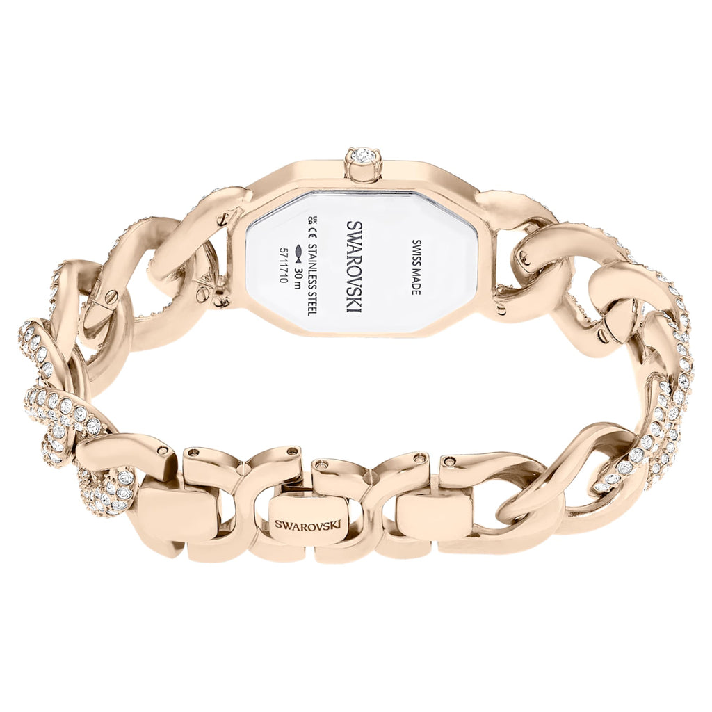 Swarovski Dextera chain watch Swiss Made, Crystal bracelet, White, Champagne gold-tone finish