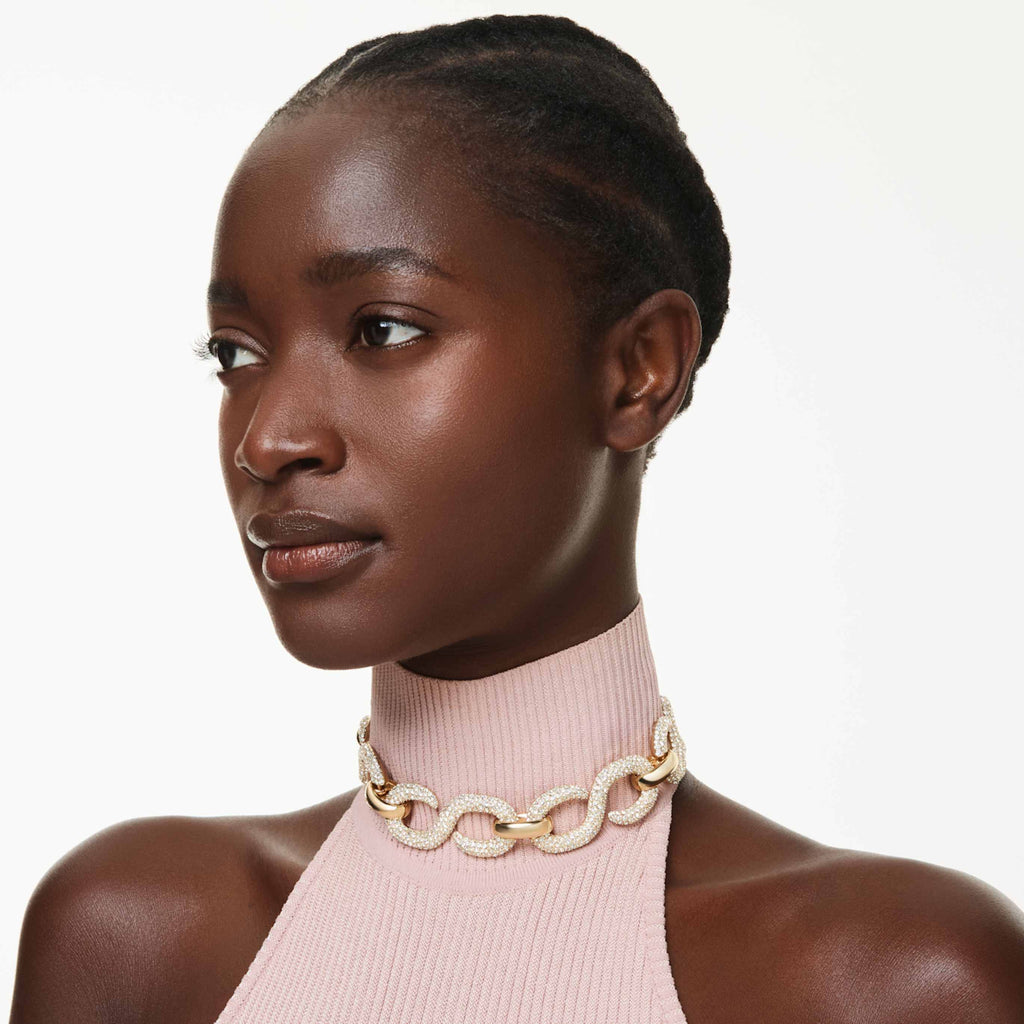 Swarovski Dextera choker Round cut, White, 18K gold finish