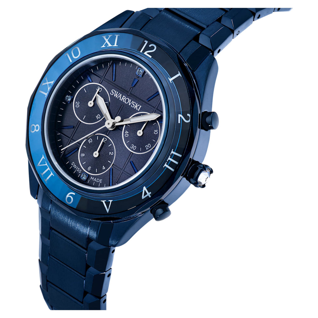 Swarovski Dextera chrono watch 39mm, Swiss Made, Metal bracelet, Blue, Blue finish