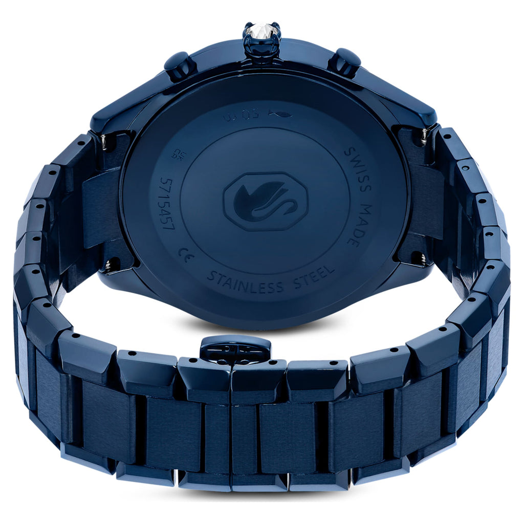 Swarovski Dextera chrono watch 39mm, Swiss Made, Metal bracelet, Blue, Blue finish