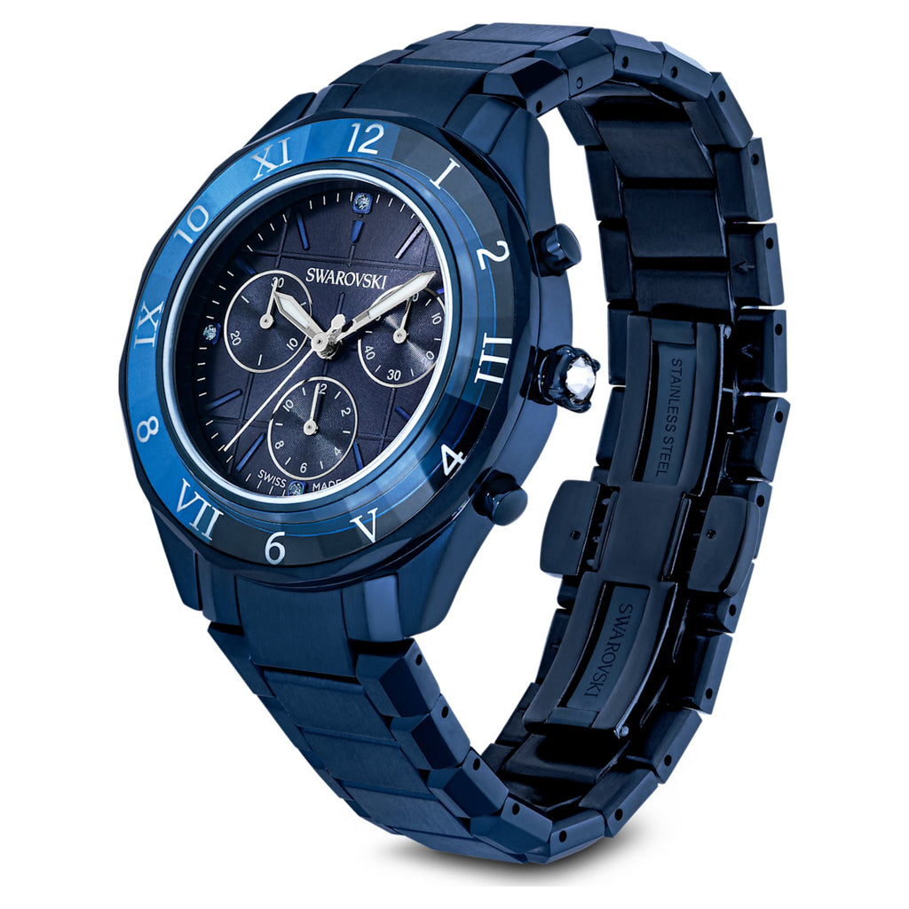 Swarovski Dextera chrono watch 39mm, Swiss Made, Metal bracelet, Blue, Blue finish
