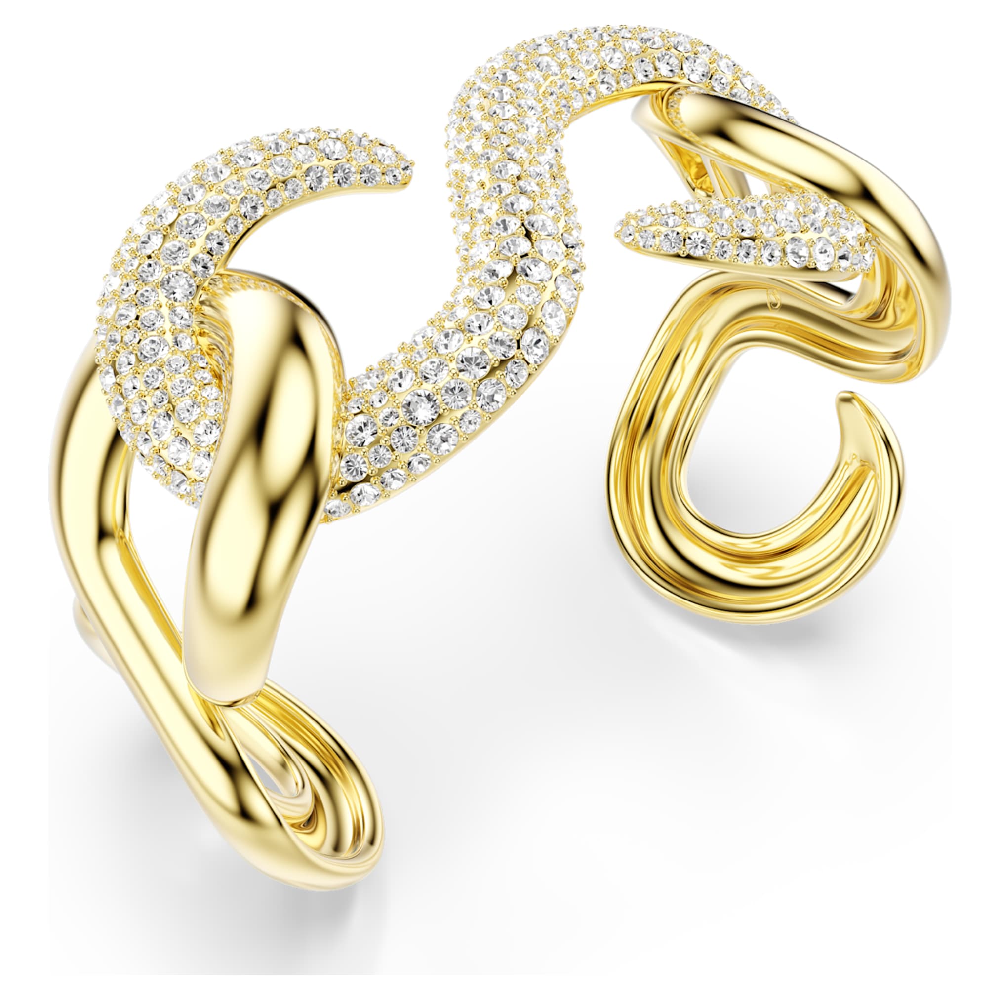 Swarovski Dextera cuff Round cut, White, 18K gold finish