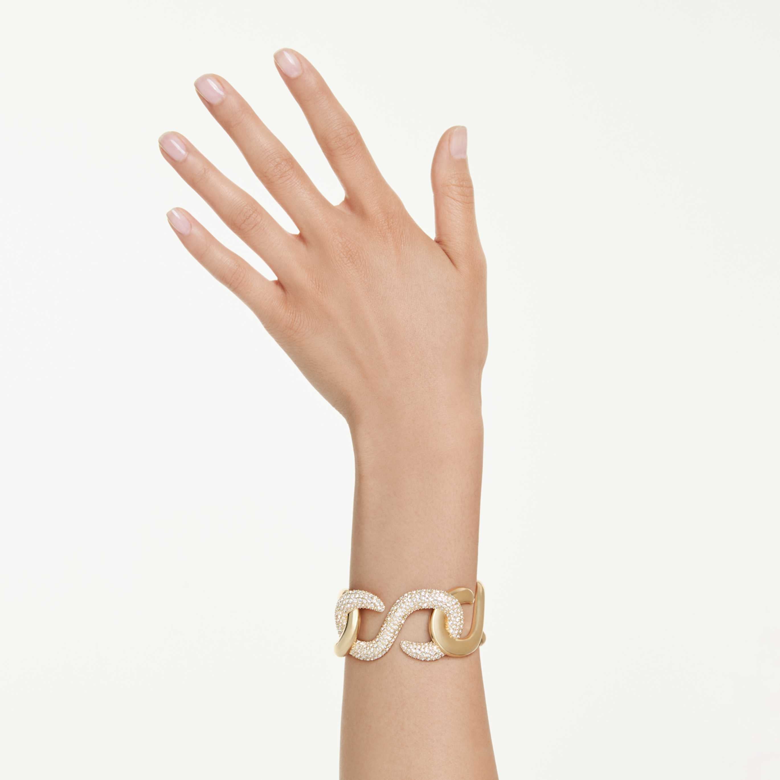 Swarovski Dextera cuff Round cut, White, 18K gold finish