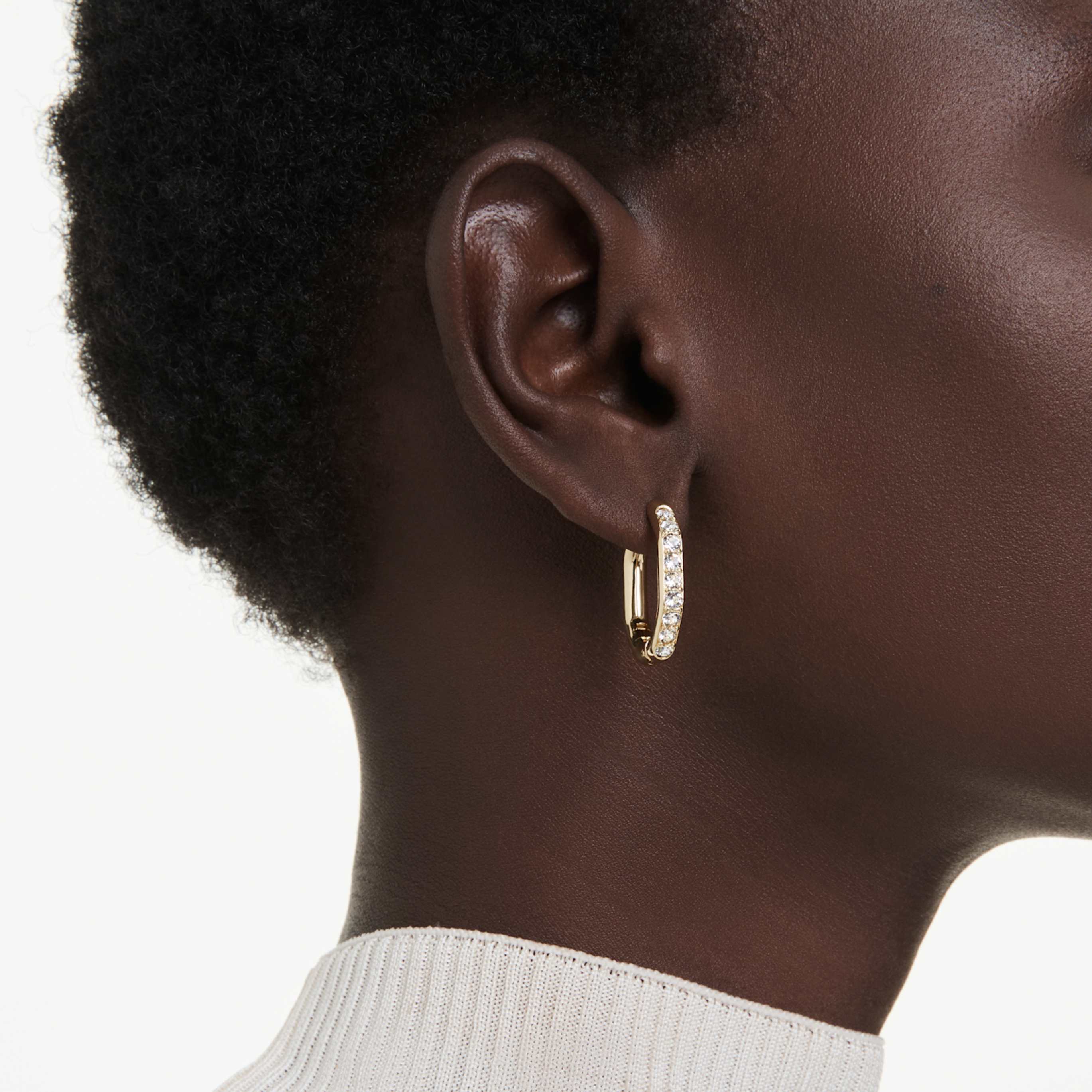 Swarovski Dextera hoop earrings Octagon shape, Round cut, Medium, White, 18K gold finish