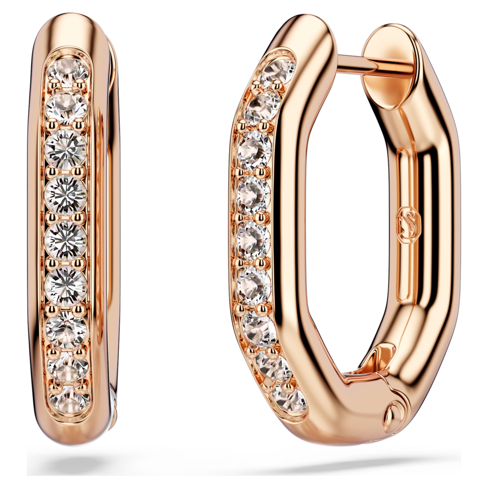 Swarovski Dextera hoop earrings Octagon shape, Round cut, Small, White, 18K rose gold finish
