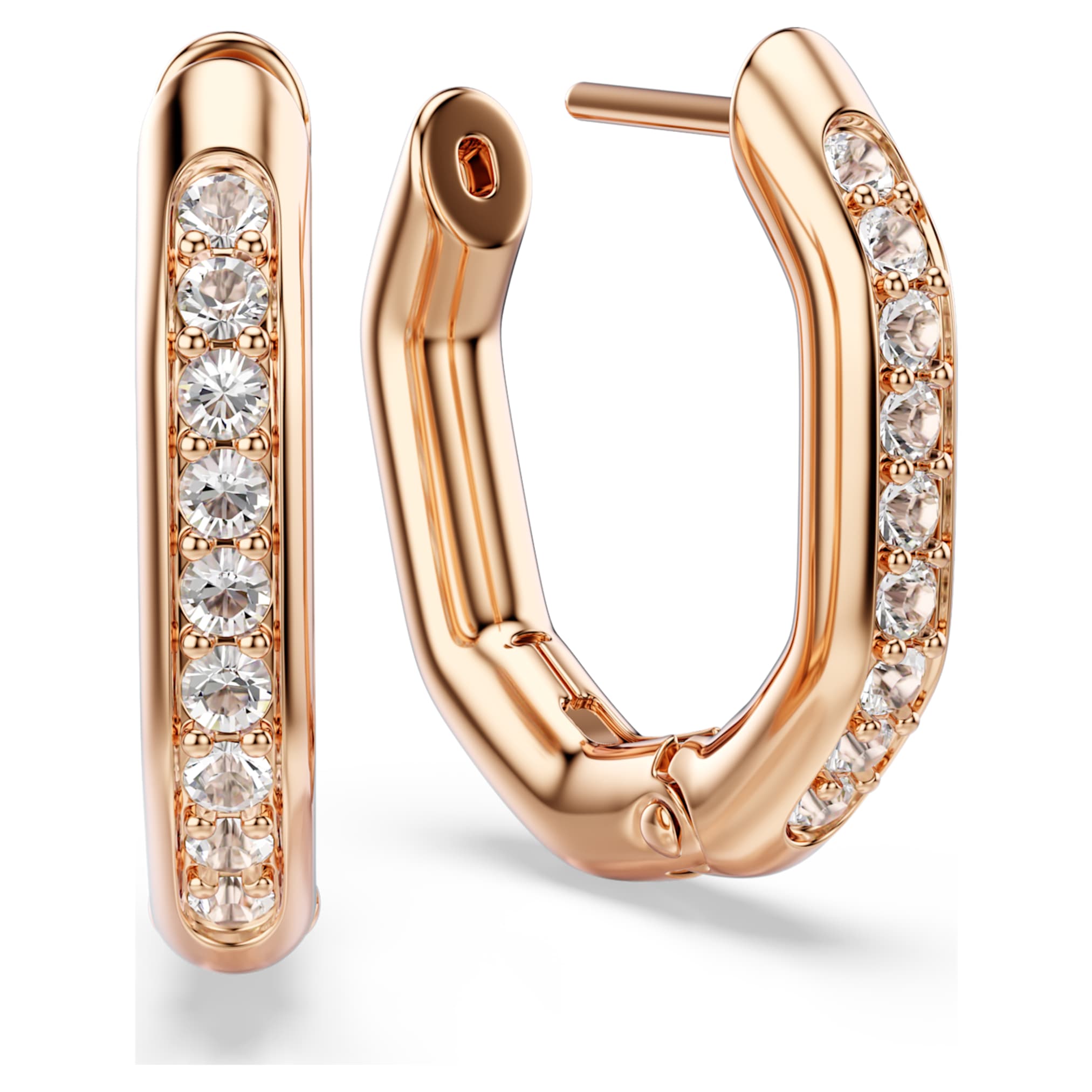 Swarovski Dextera hoop earrings Octagon shape, Round cut, Small, White, 18K rose gold finish