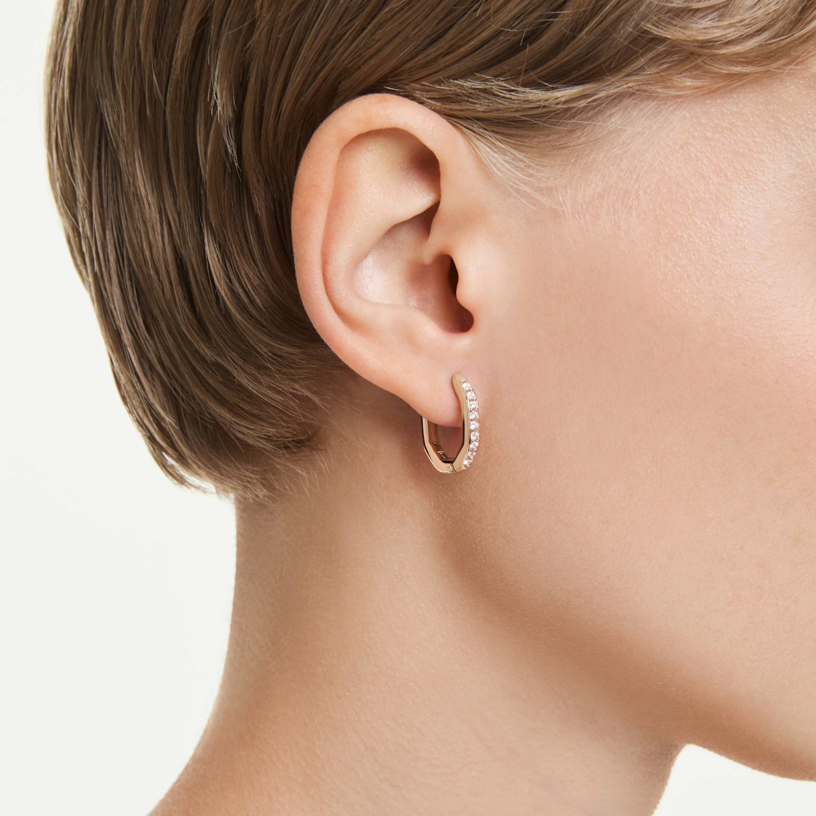 Swarovski Dextera hoop earrings Octagon shape, Round cut, Small, White, 18K rose gold finish
