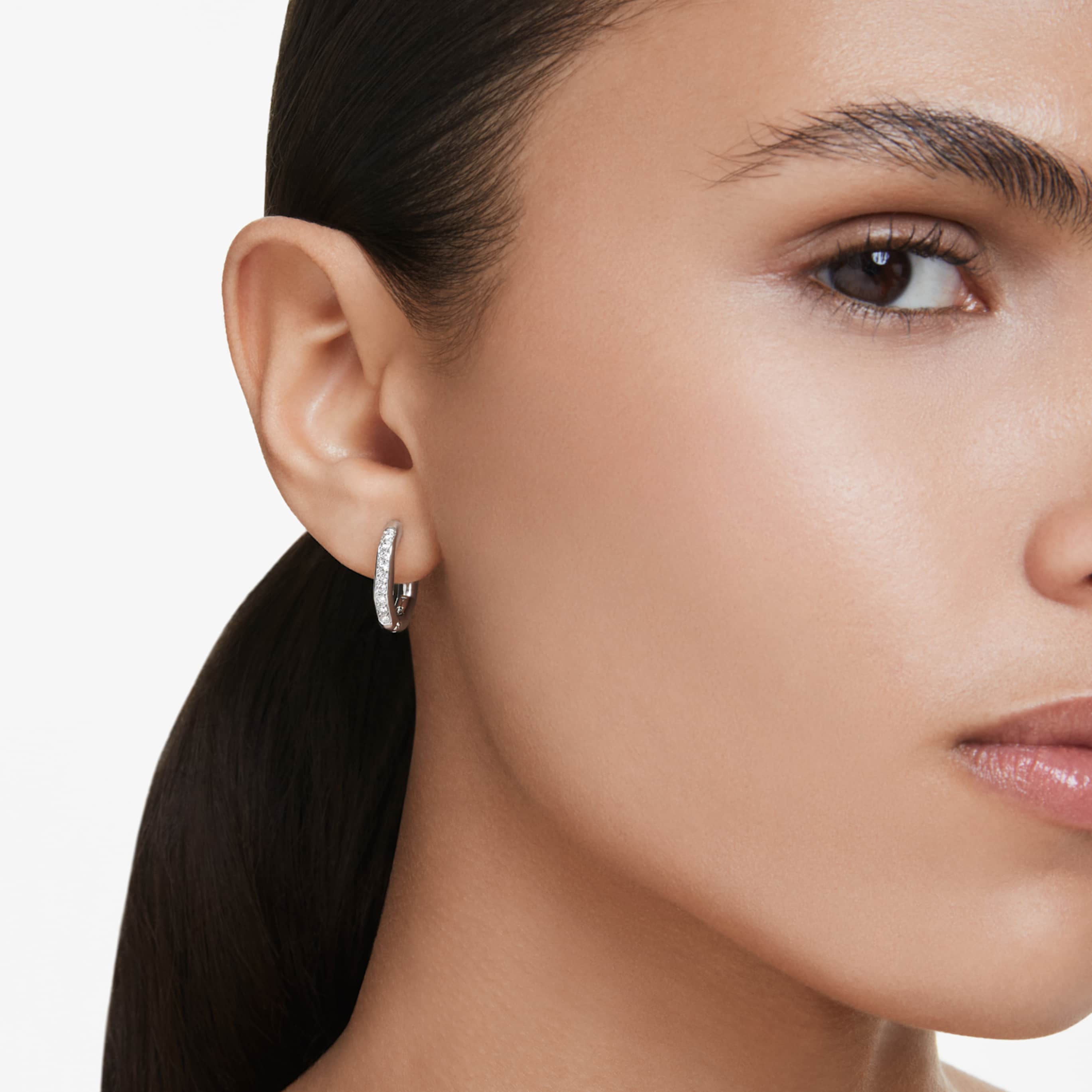 Swarovski Dextera hoop earrings Octagon shape, Round cut, Medium, White, 18K gold finish