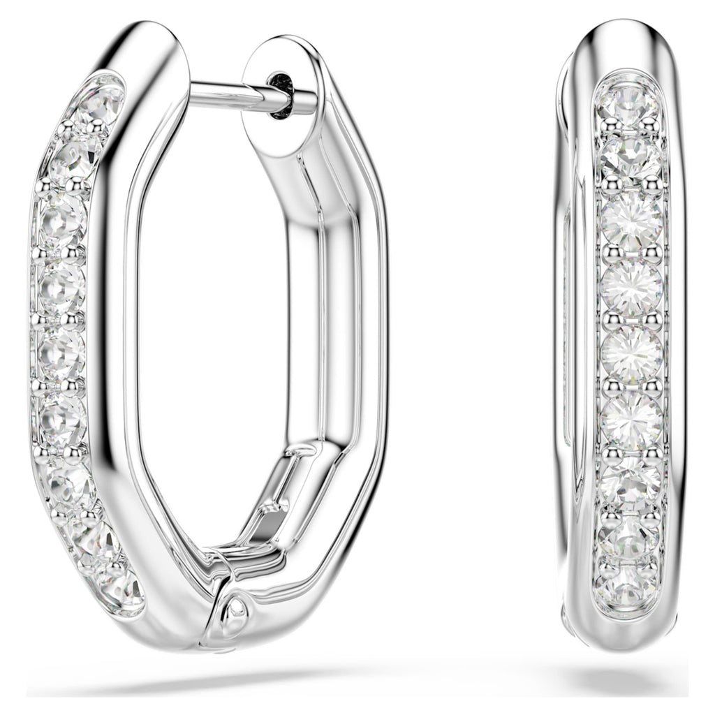 Swarovski Dextera hoop earrings Octagon shape, Round cut, Small, White, Rhodium plated