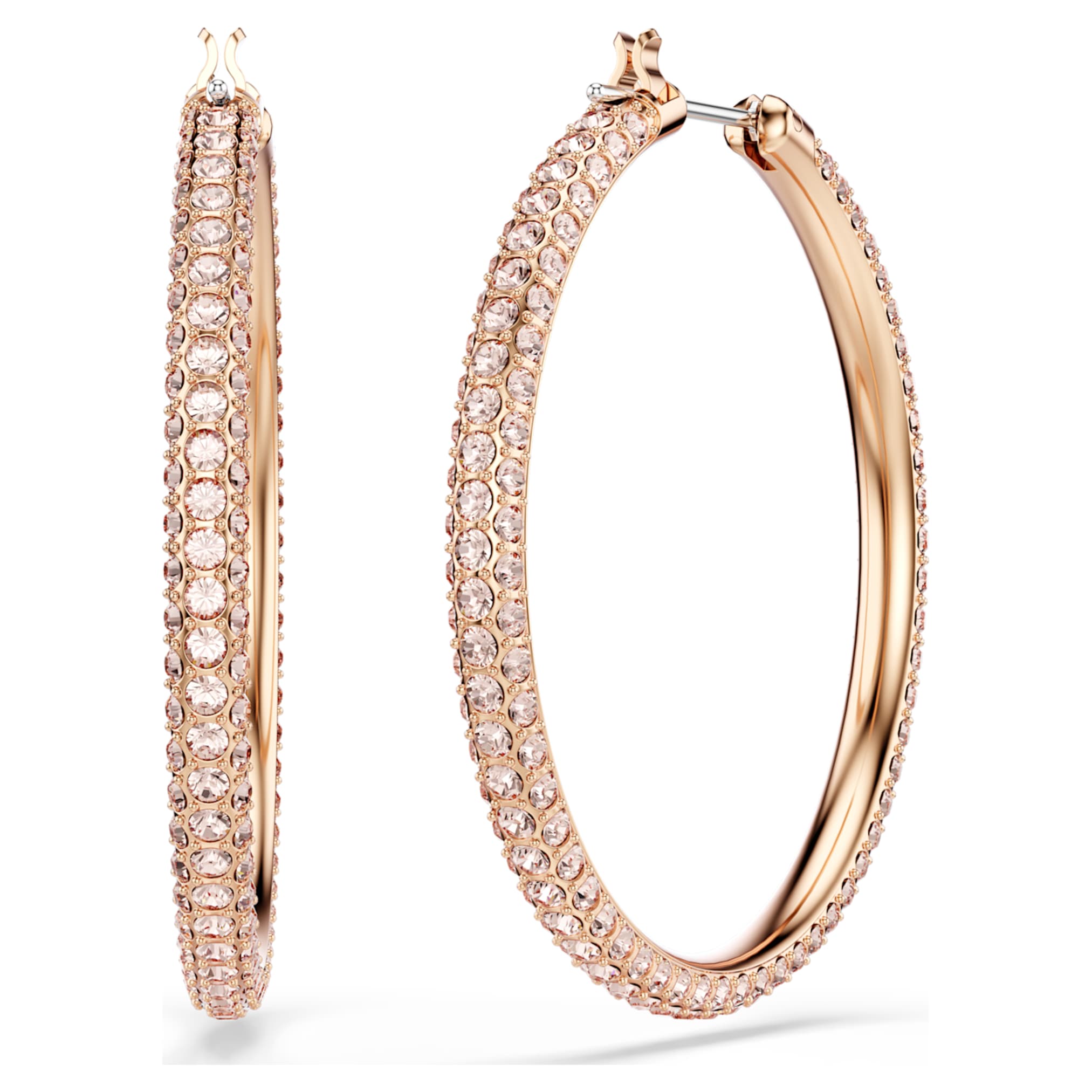 Swarovski Dextera hoop earrings Pavé, Large, White, 18K rose gold finish
