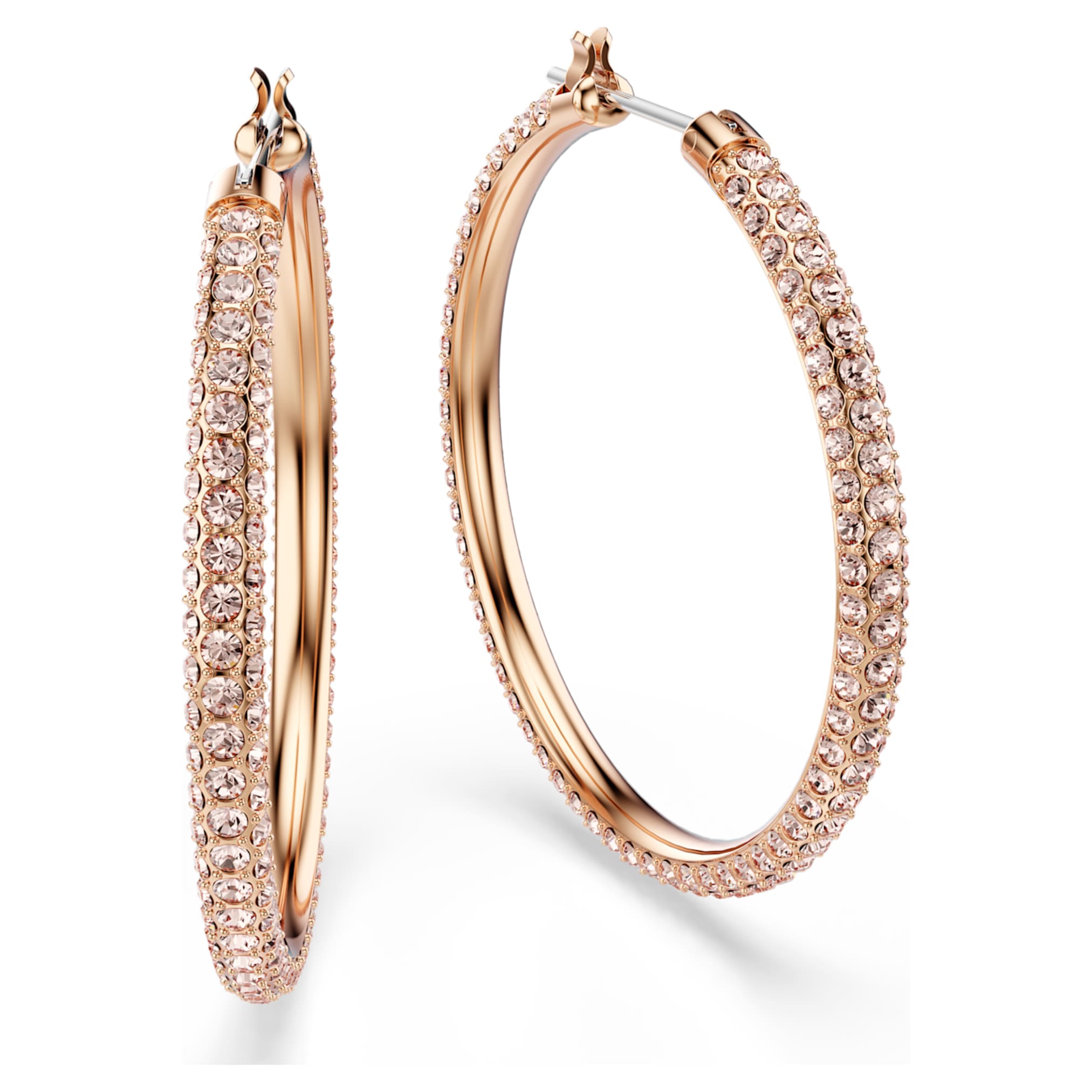 Swarovski Dextera hoop earrings Pavé, Large, White, 18K rose gold finish