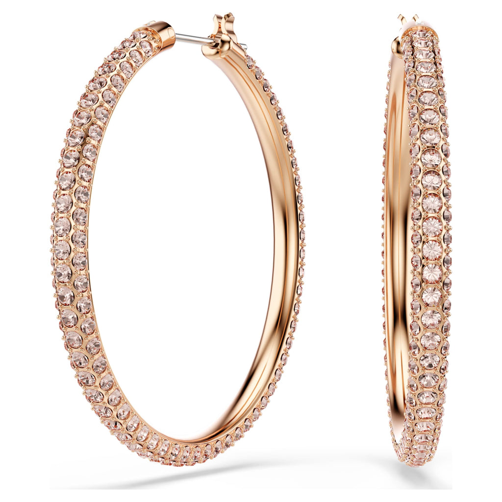 Swarovski Dextera hoop earrings Pavé, Large, White, 18K rose gold finish