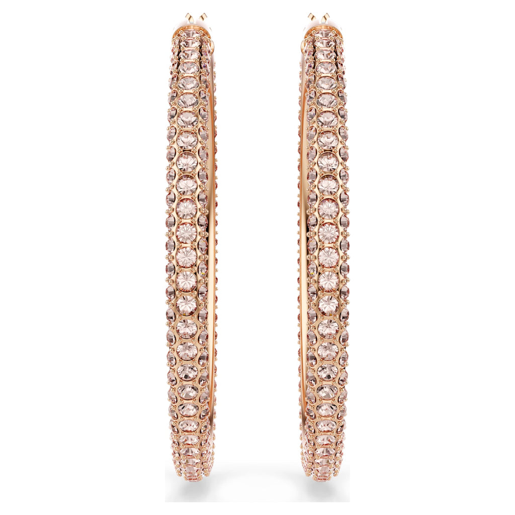 Swarovski Dextera hoop earrings Pavé, Large, White, 18K rose gold finish