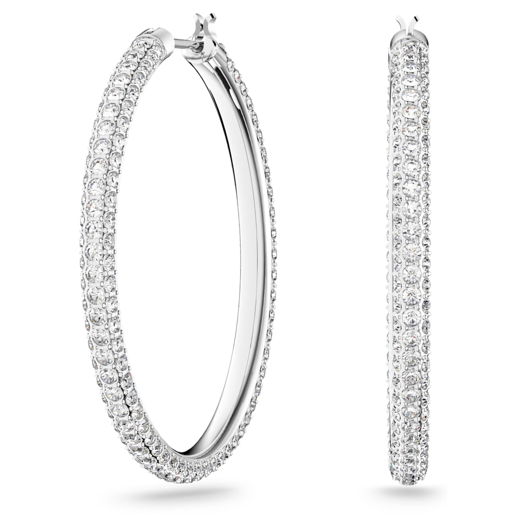 Swarovski Dextera hoop earrings Pavé, Large, White, Rhodium plated