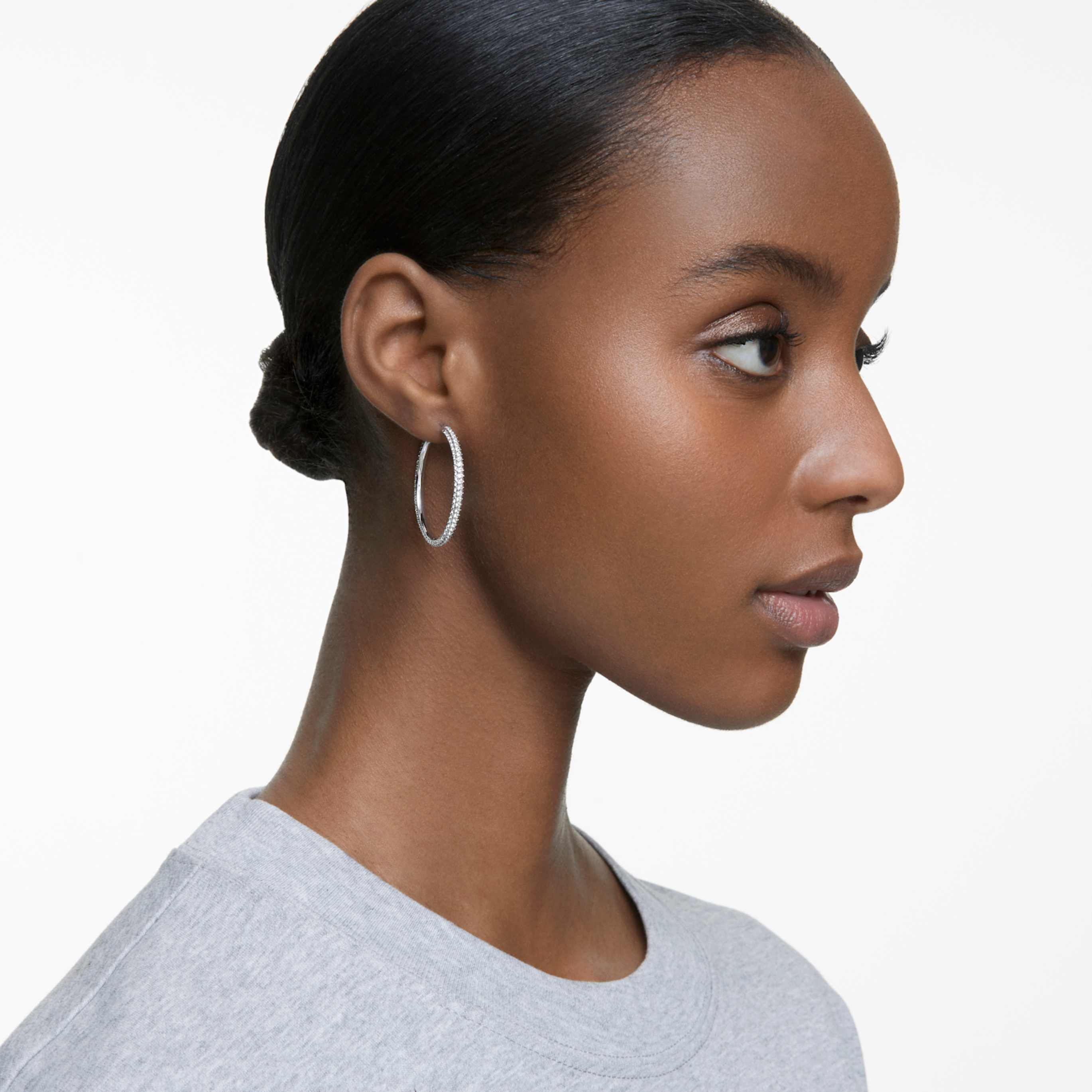 Swarovski Dextera hoop earrings Pavé, Large, White, 18K rose gold finish
