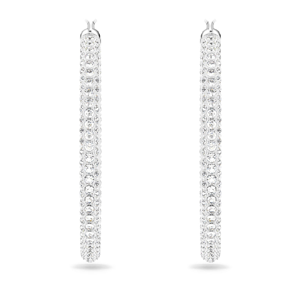 Swarovski Dextera hoop earrings Pavé, Large, White, Rhodium plated