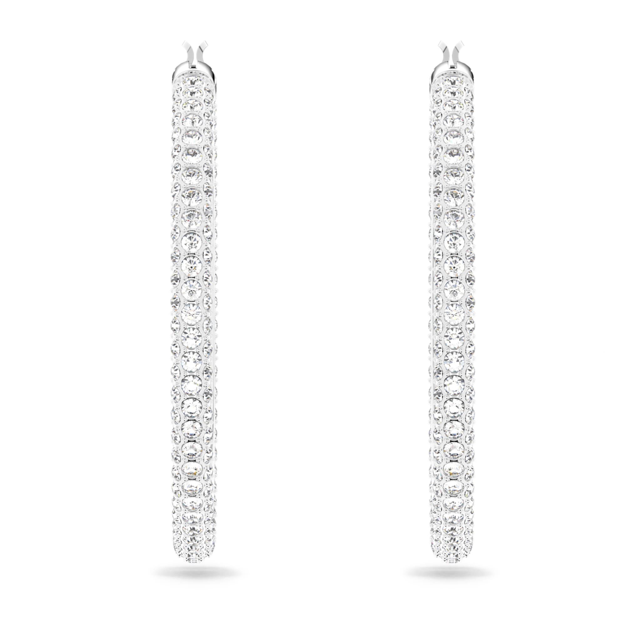 Swarovski Dextera hoop earrings Pavé, Large, White, Rhodium plated